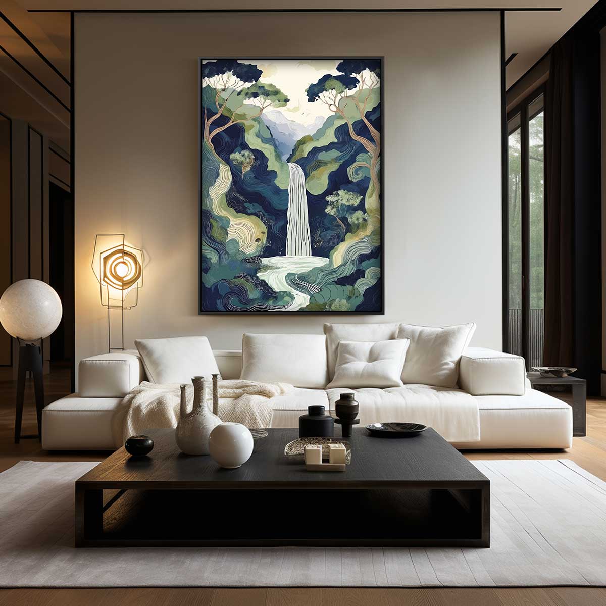 Mystieke Waterval in Bossen Kunstwerk-canvas-dibond-plexiglas-wanddecoratie-WallArtistic