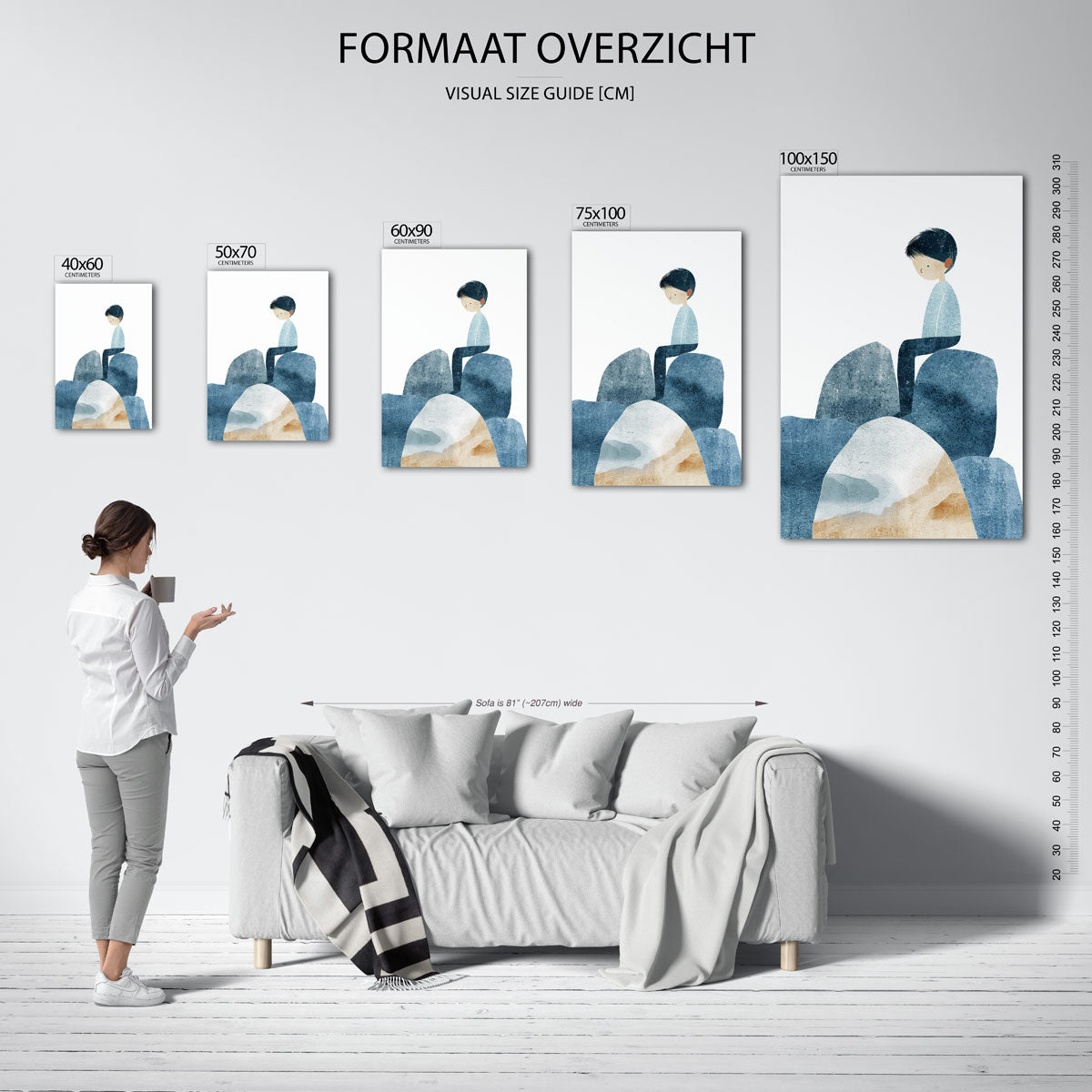 Zittende figuur op rotsen Kunstwerk