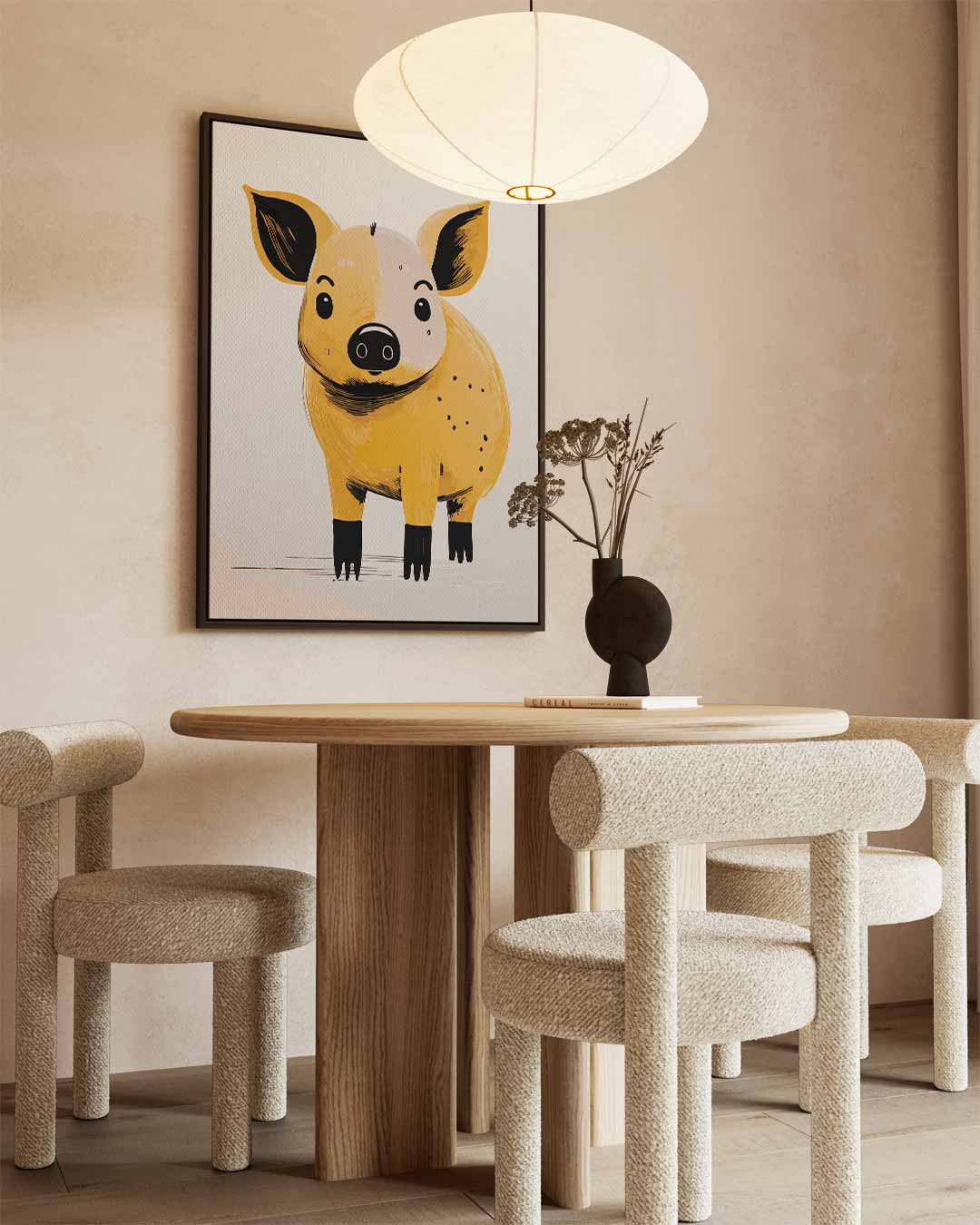 Schattig Geel Varkentje Illustratie Kunstwerk-canvas-dibond-plexiglas-wanddecoratie-WallArtistic