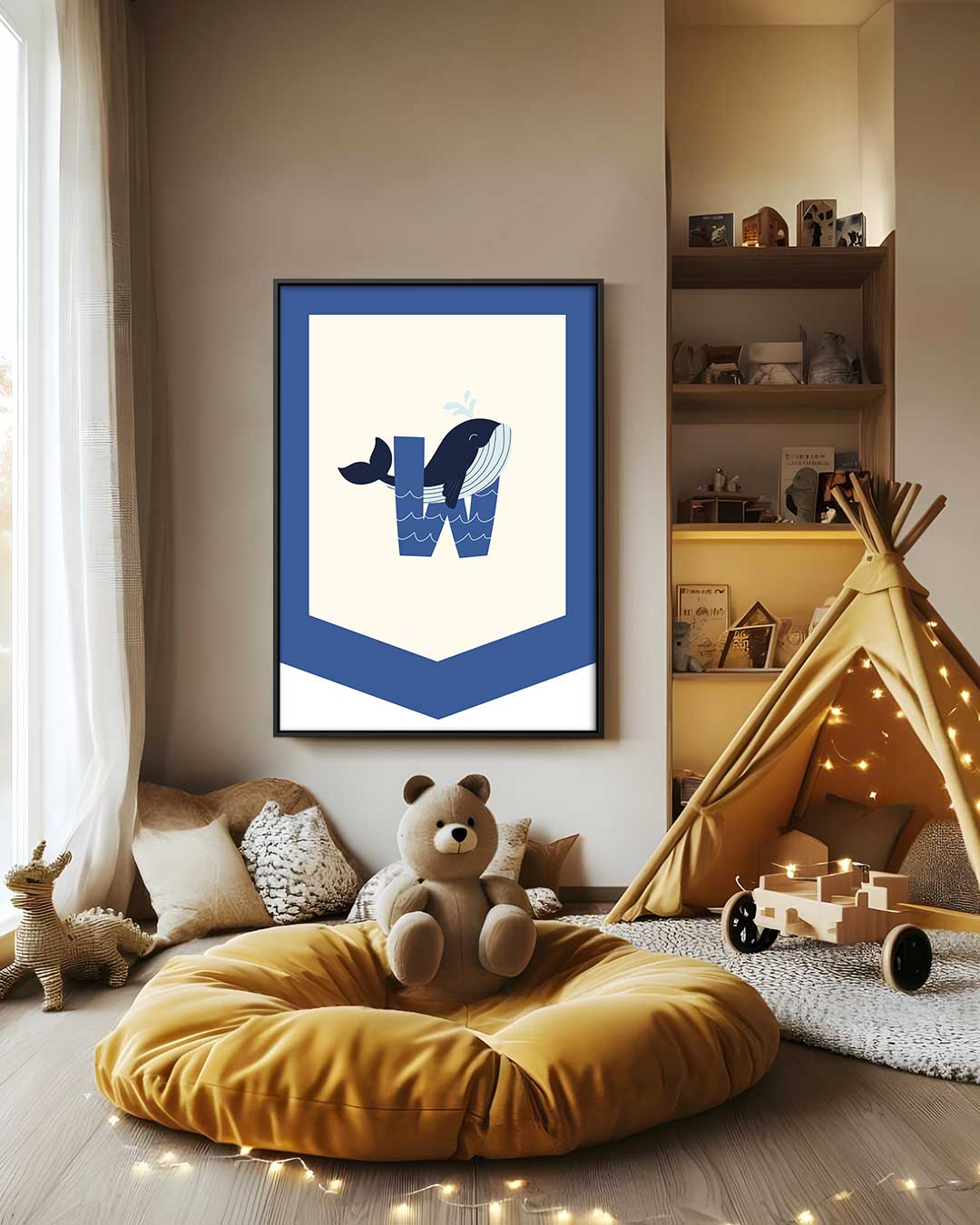 Speelse Walvis Alfabet Illustratie Kunstwerk-canvas-dibond-plexiglas-wanddecoratie-WallArtistic