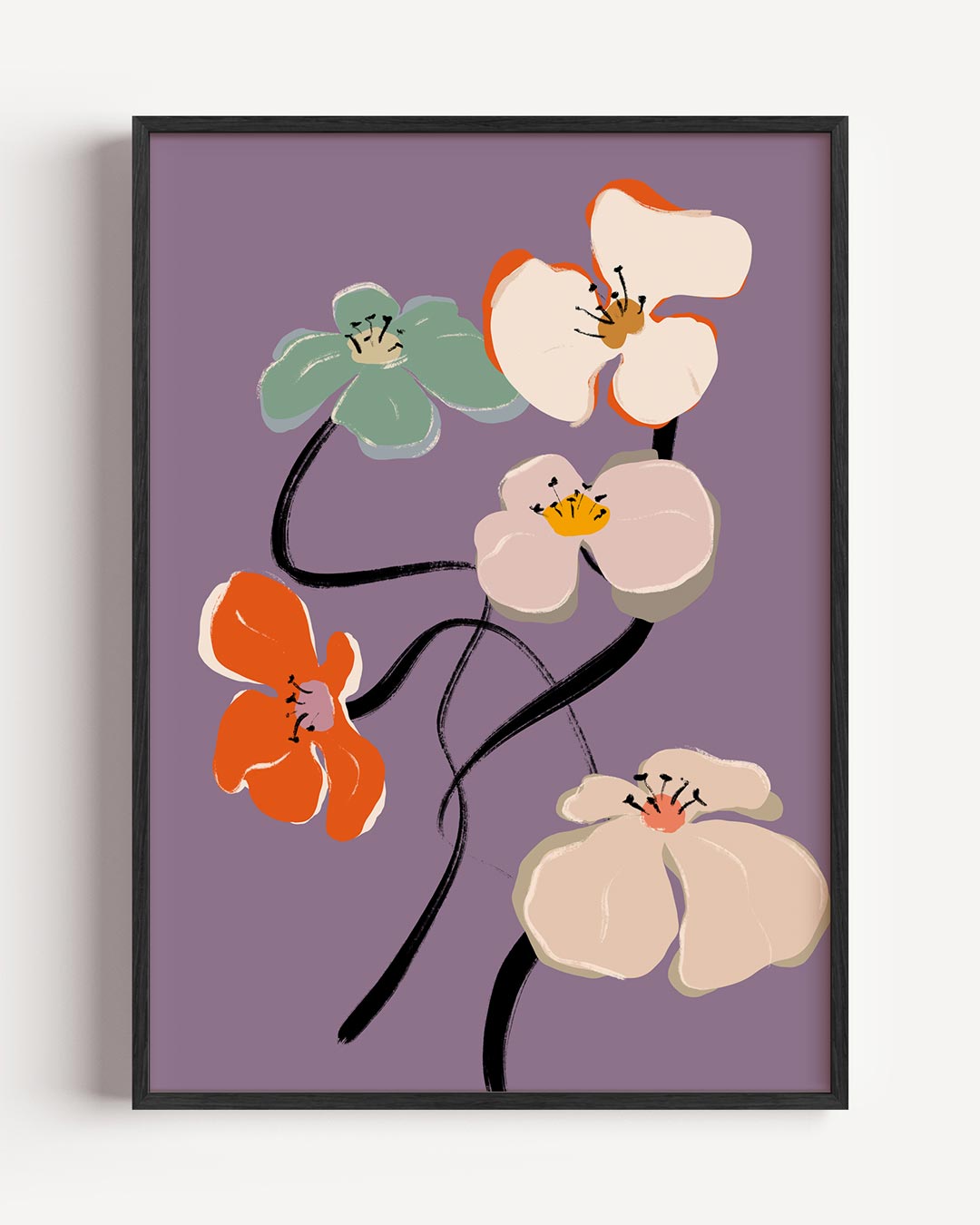 Vrolijke Bloemen op Paarse Achtergrond Poster-WallArtistic