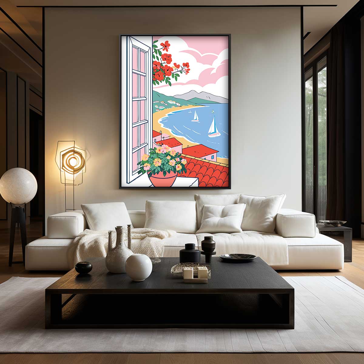 Uitzicht op een Zonnige Kust Kunstwerk-canvas-dibond-plexiglas-wanddecoratie-WallArtistic