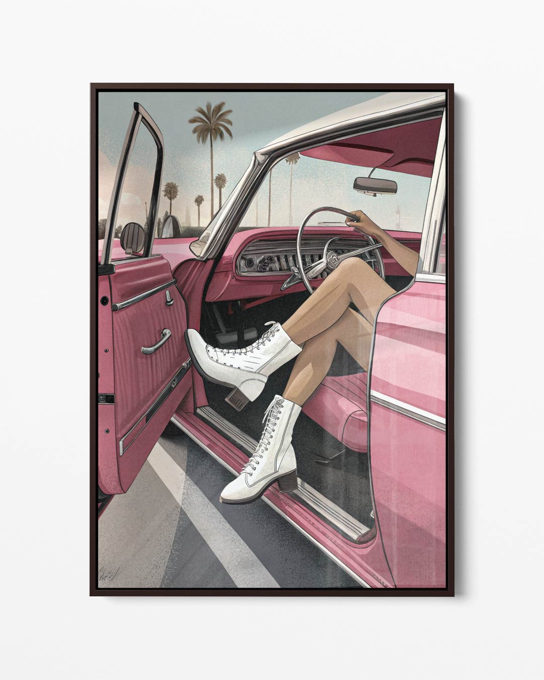 Zonnige Dag in de Retro Cabrio Kunstwerk-canvas-dibond-plexiglas-wanddecoratie-WallArtistic