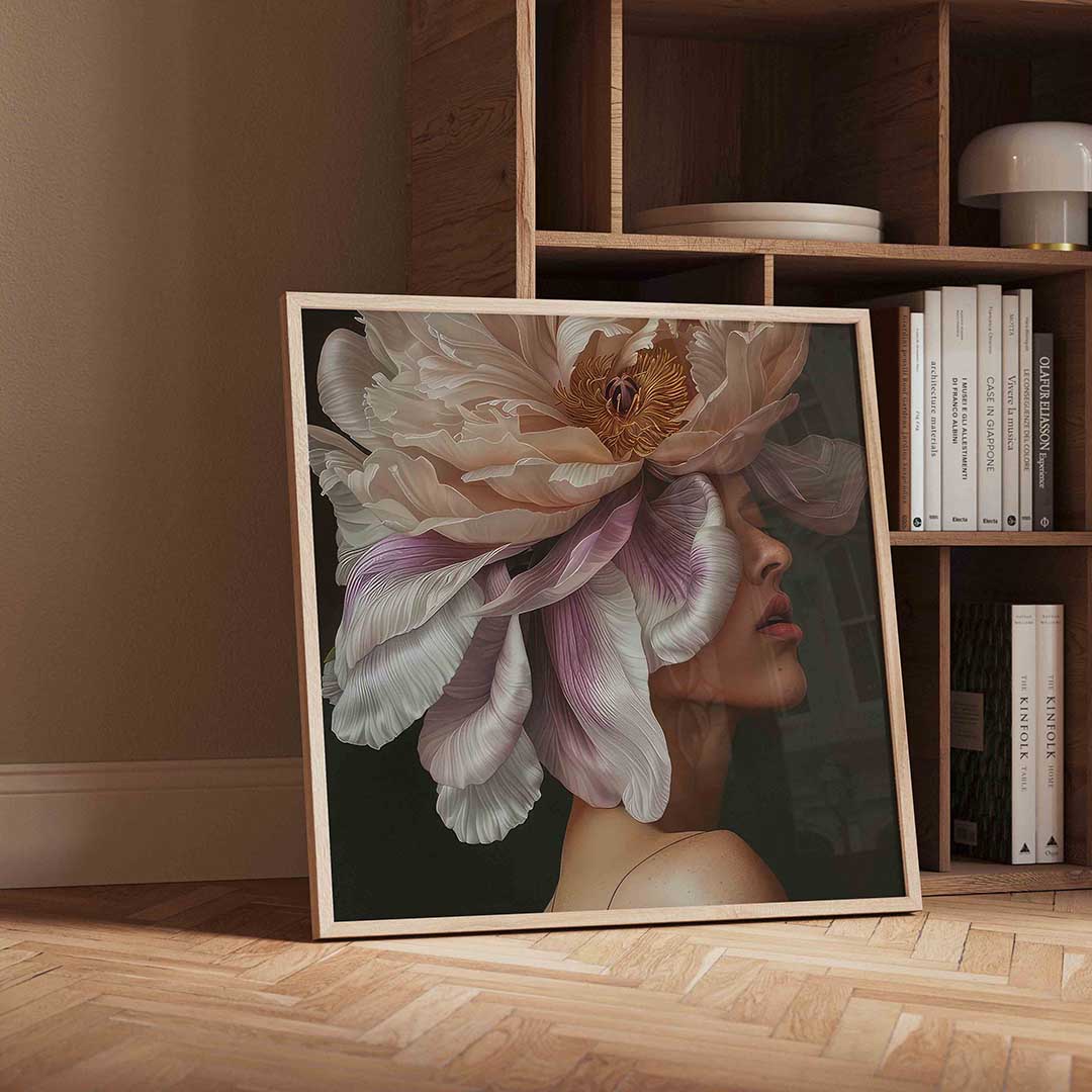 Bloem en gezicht Poster