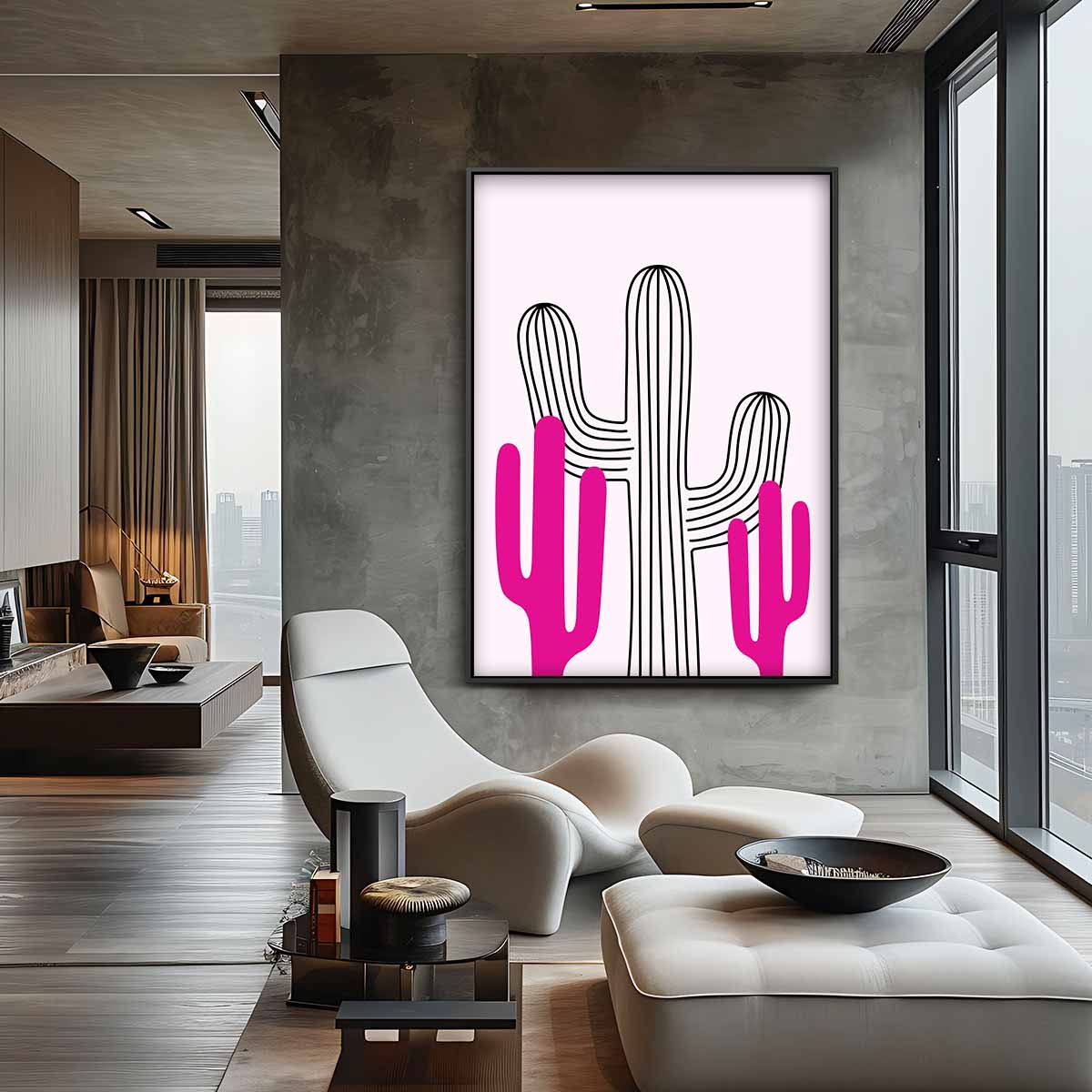 Vrolijke Cactussen in Roze Kunstwerk-canvas-dibond-plexiglas-wanddecoratie-WallArtistic