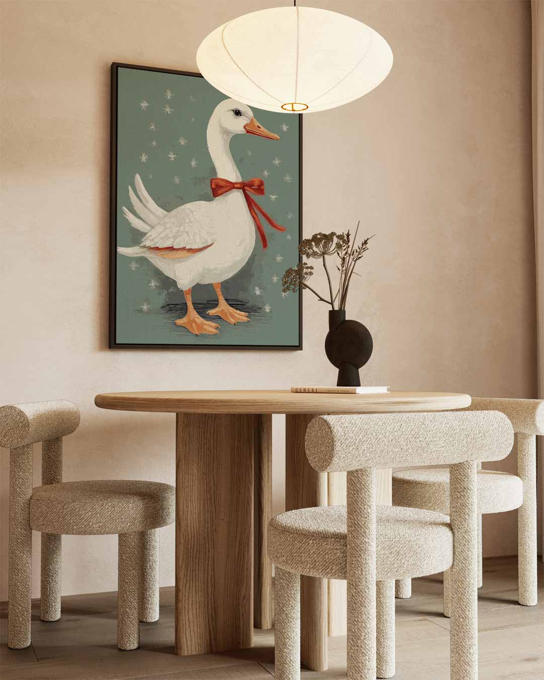 Feeërieke Gans met Strik Kunstwerk-canvas-dibond-plexiglas-wanddecoratie-WallArtistic