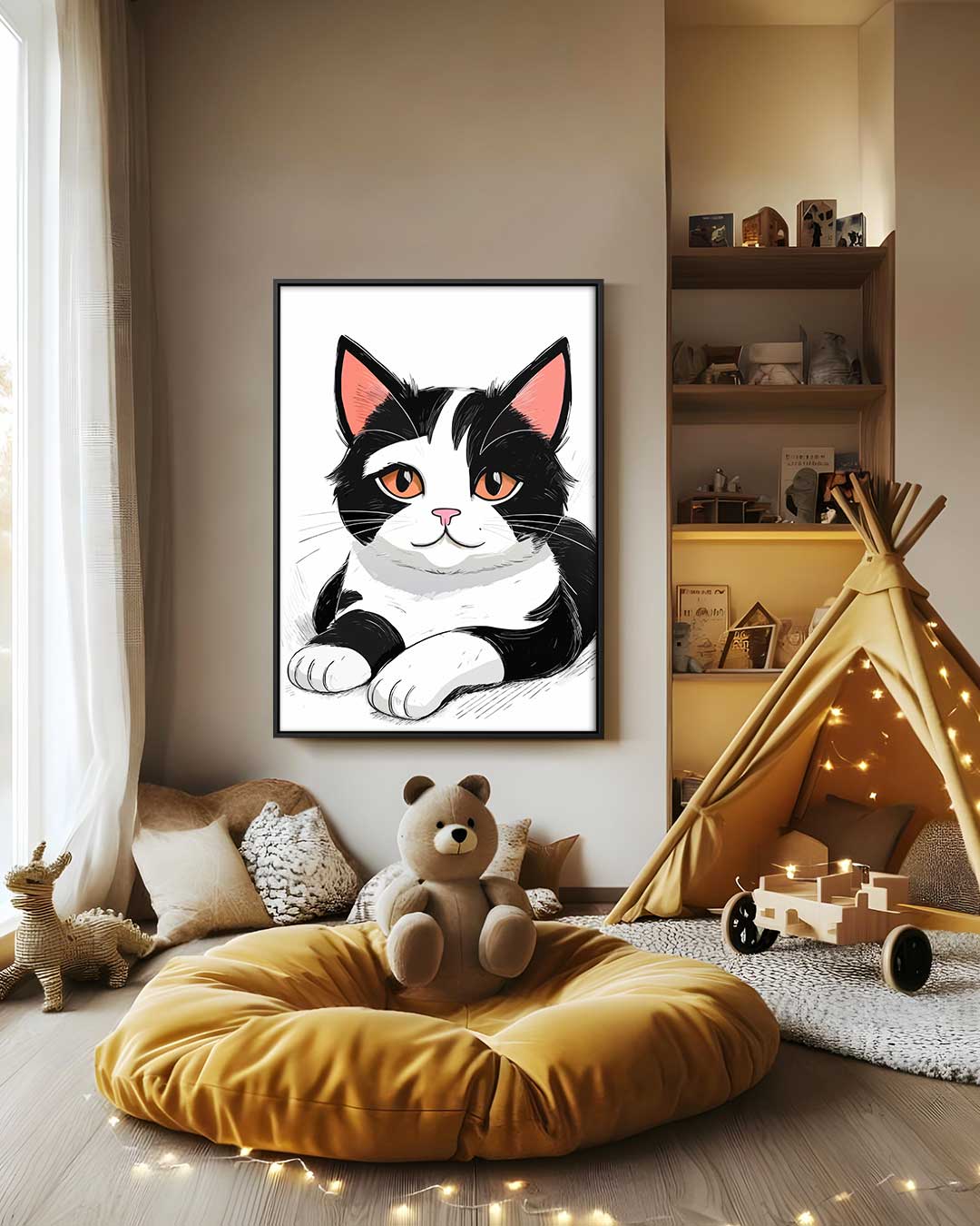 Schattige Kat Illustratie Kunstwerk-canvas-dibond-plexiglas-wanddecoratie-WallArtistic