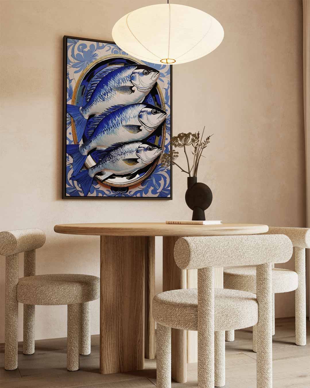 Blauwe Vissen op Bord Kunstwerk Kunstwerk-canvas-dibond-plexiglas-wanddecoratie-WallArtistic