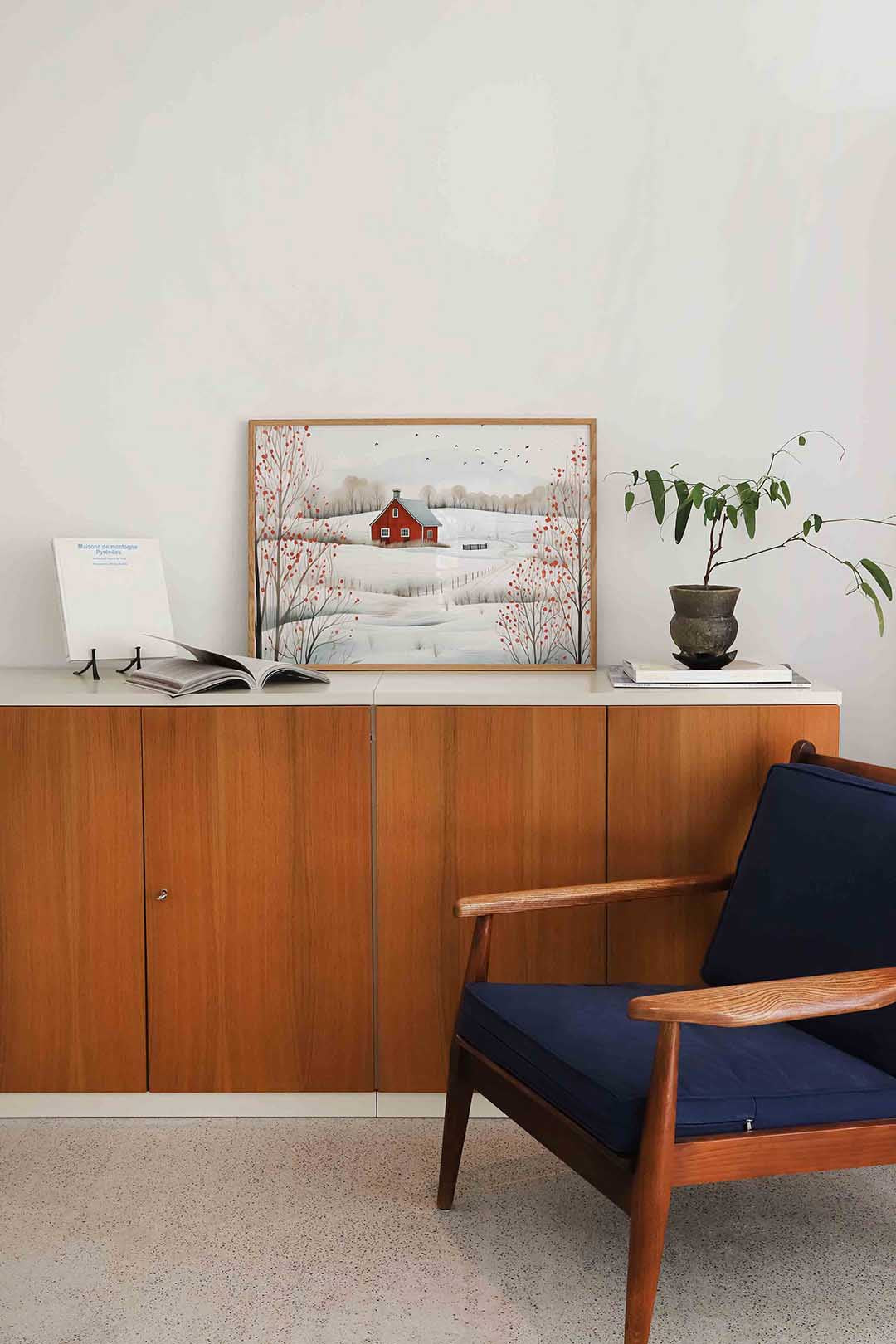 Winterlandschap met rood huis Poster