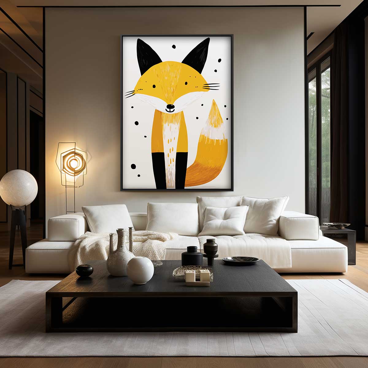 Vrolijke Vos Illustratie Kunstwerk-canvas-dibond-plexiglas-wanddecoratie-WallArtistic