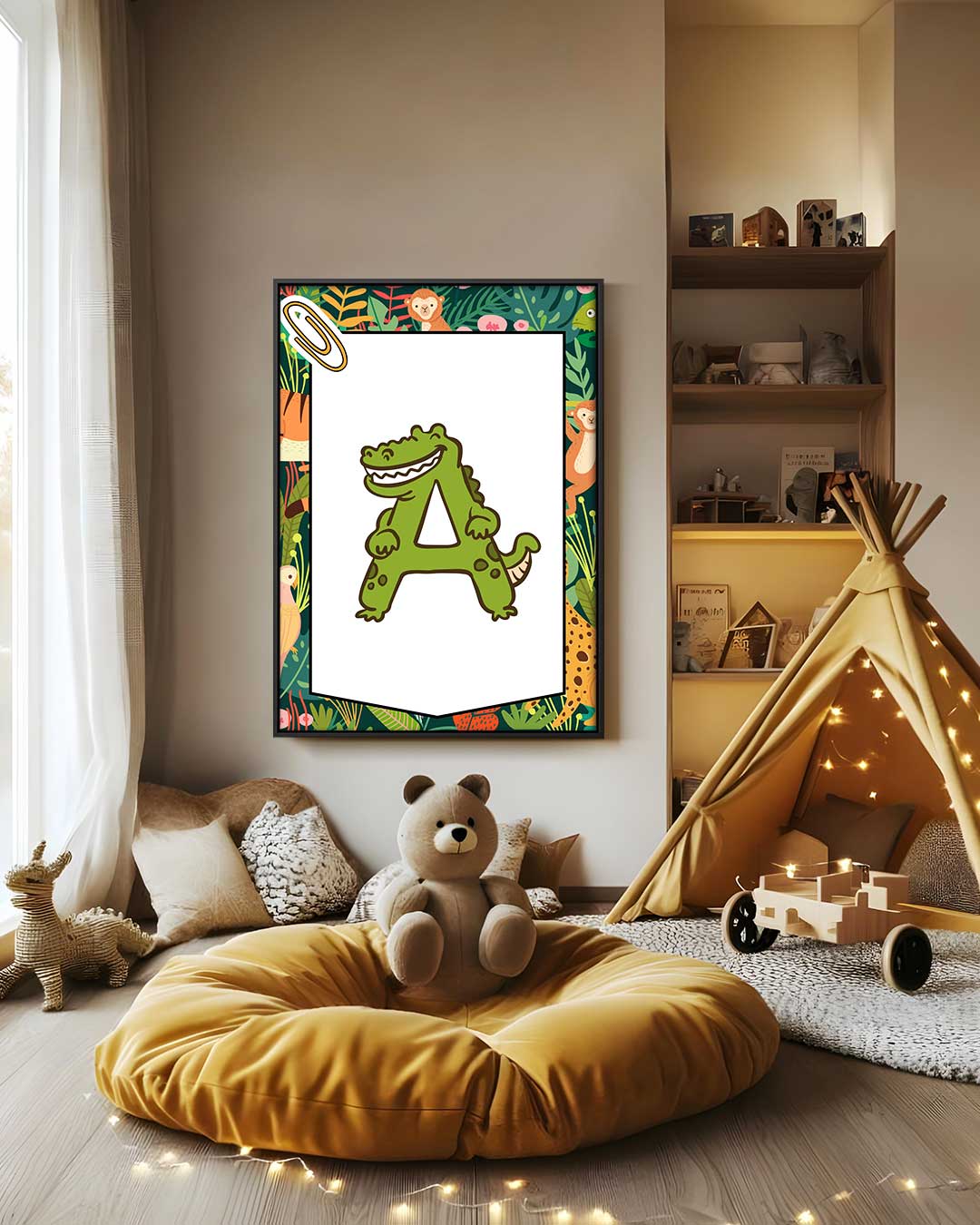Alfabet Krokodil Kunstwerk Kinderkamer Kunstwerk-canvas-dibond-plexiglas-wanddecoratie-WallArtistic