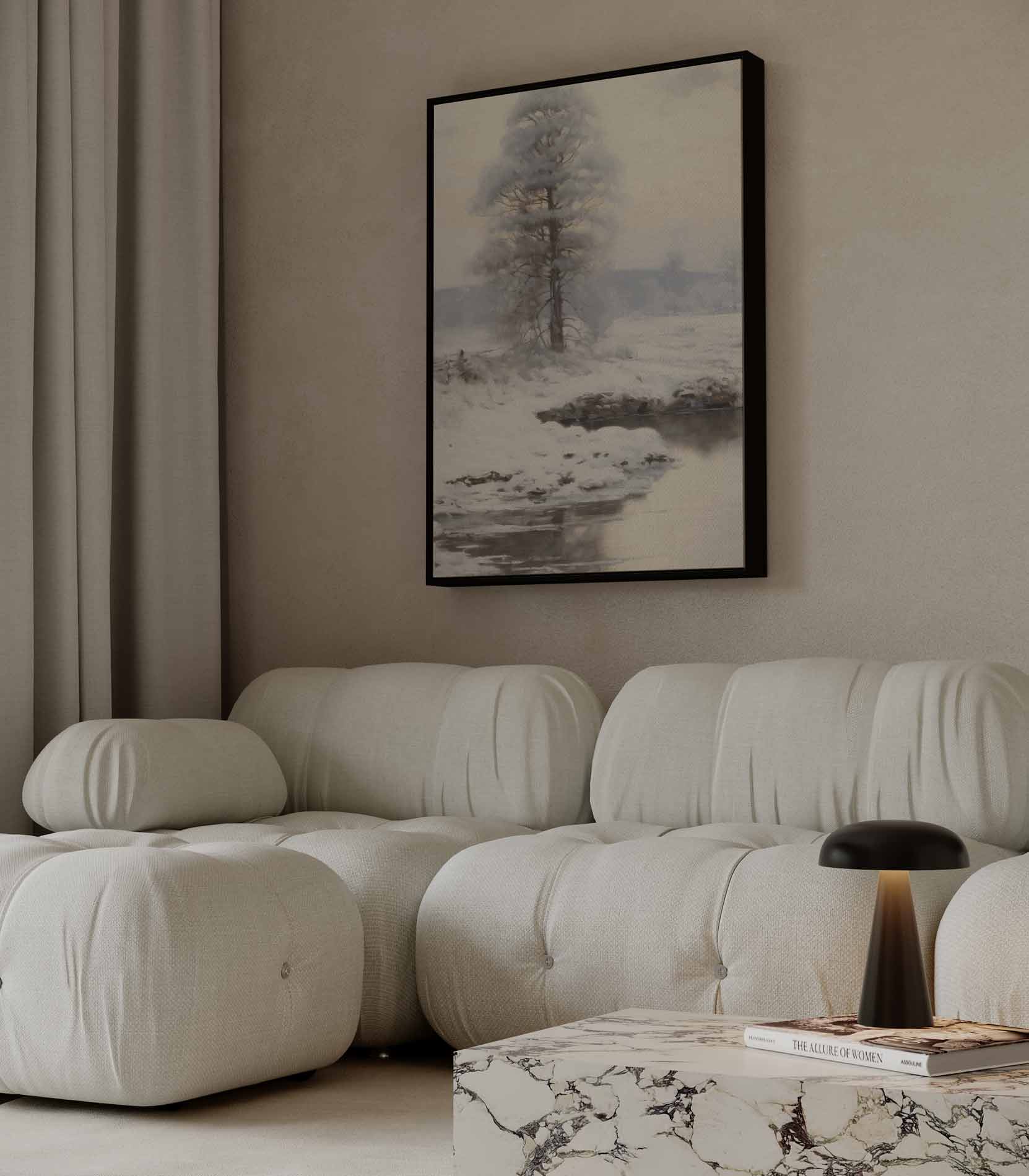 Winterlandschap met Sneeuw en Vijver Kunstwerk-canvas-dibond-plexiglas-wanddecoratie-WallArtistic