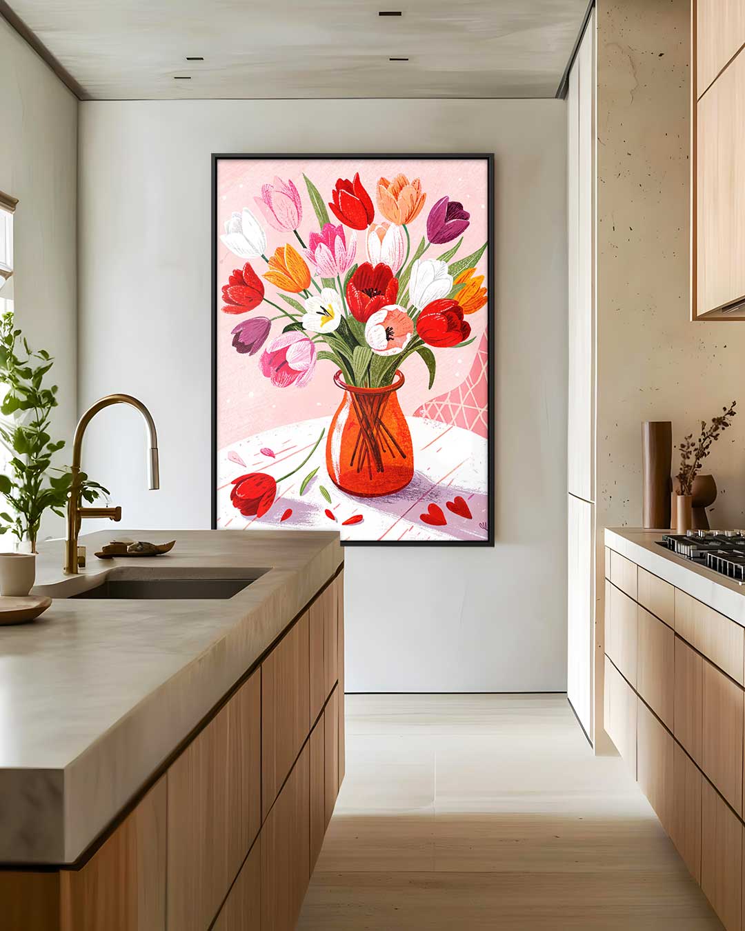 Vrolijk Tulpenboeket Illustratie Kunstwerk-canvas-dibond-plexiglas-wanddecoratie-WallArtistic