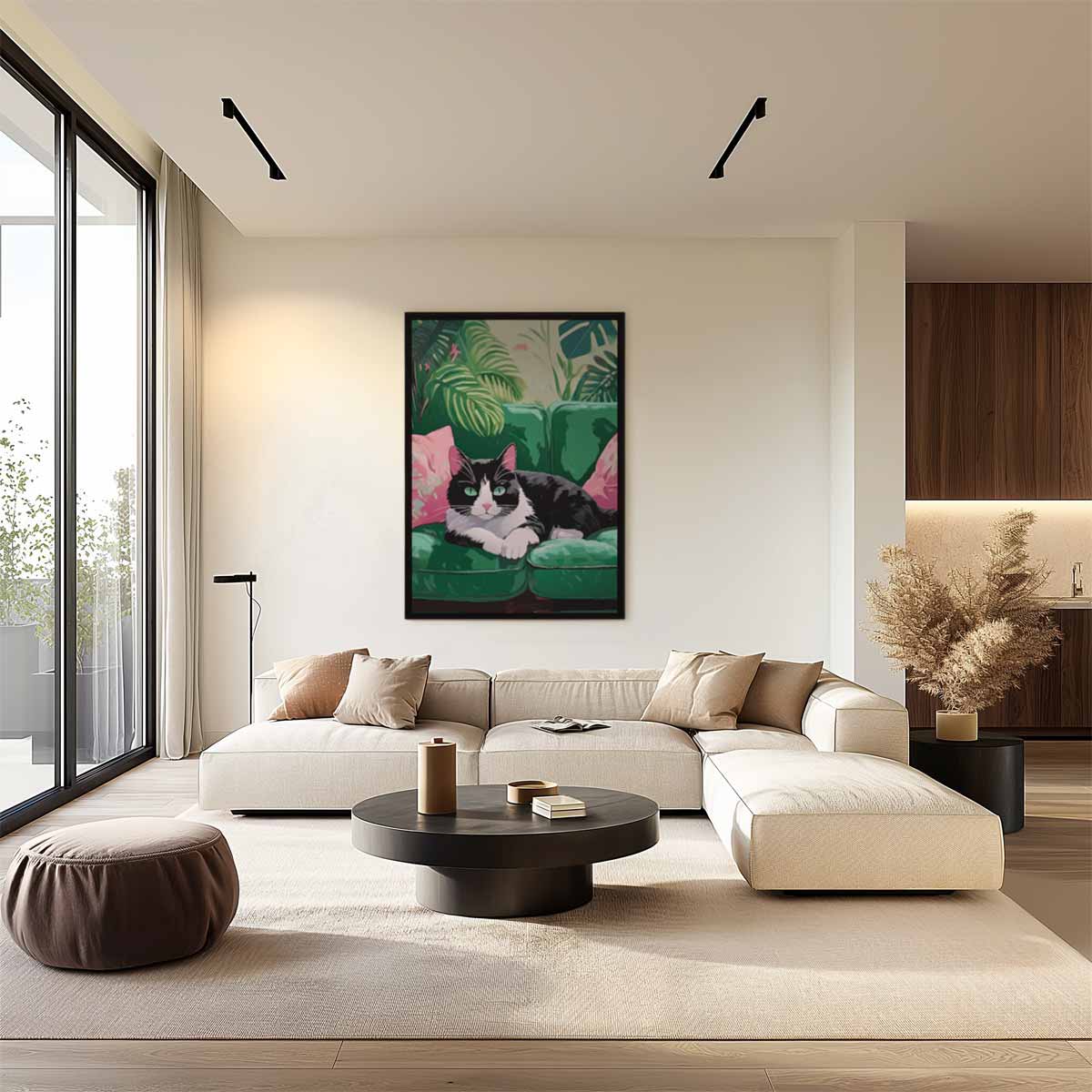 Relaxende Kat in Groene Jungle Kunstwerk-canvas-dibond-plexiglas-wanddecoratie-WallArtistic