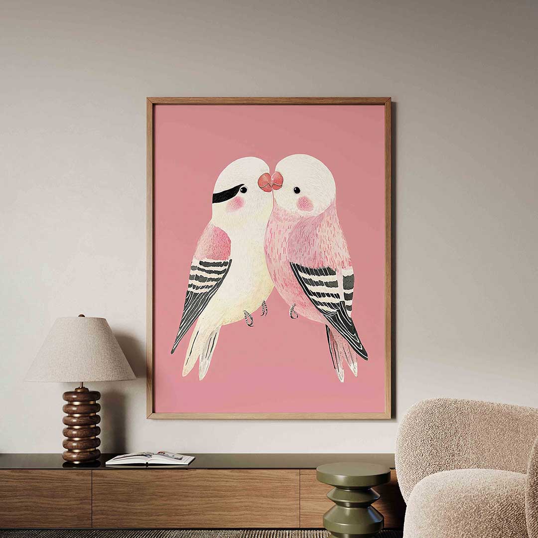 Vogels op roze Poster