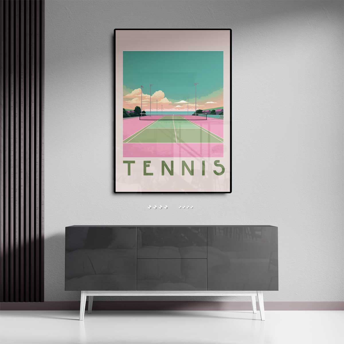 Kleurrijke Tennisbaan Zonsondergang Kunstwerk-canvas-dibond-plexiglas-wanddecoratie-WallArtistic