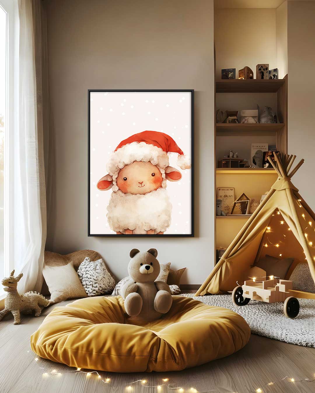 Schattig Kerstlammetje Illustratie Kunstwerk-canvas-dibond-plexiglas-wanddecoratie-WallArtistic