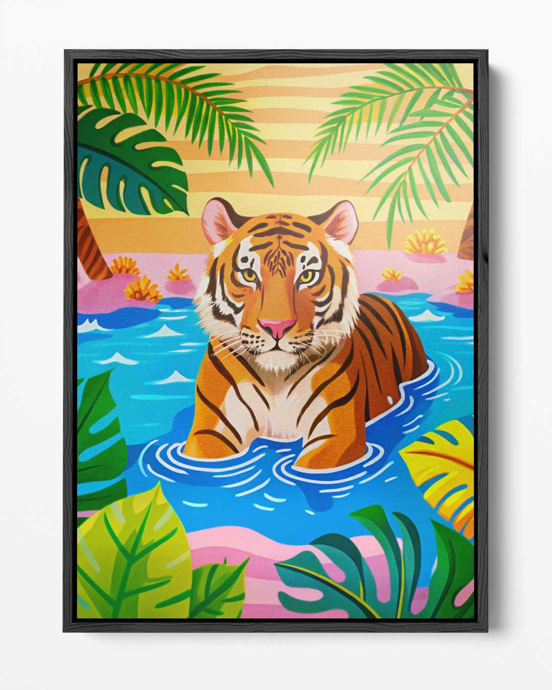 Tropische Tijger in de Lagune Kunstwerk-canvas-dibond-plexiglas-wanddecoratie-WallArtistic