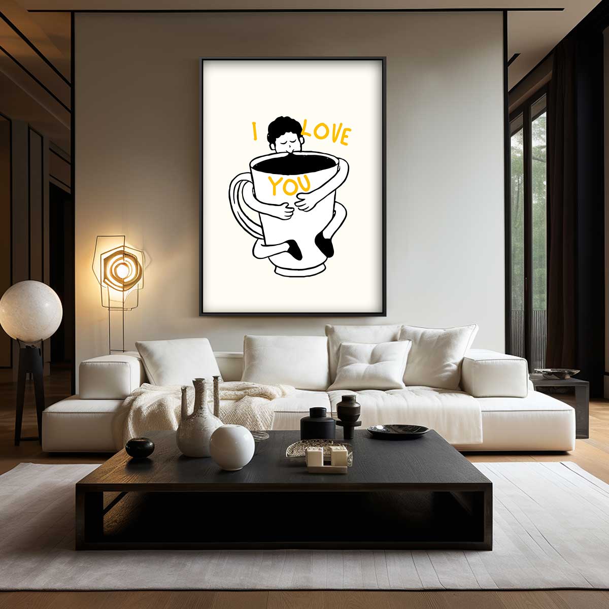 Koffieknuffel Illustratie Kunstwerk-canvas-dibond-plexiglas-wanddecoratie-WallArtistic