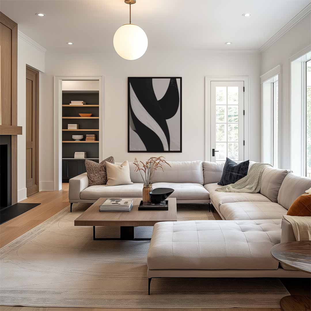 Elegante Vormen in Zwart en Wit Kunstwerk-canvas-dibond-plexiglas-wanddecoratie-WallArtistic