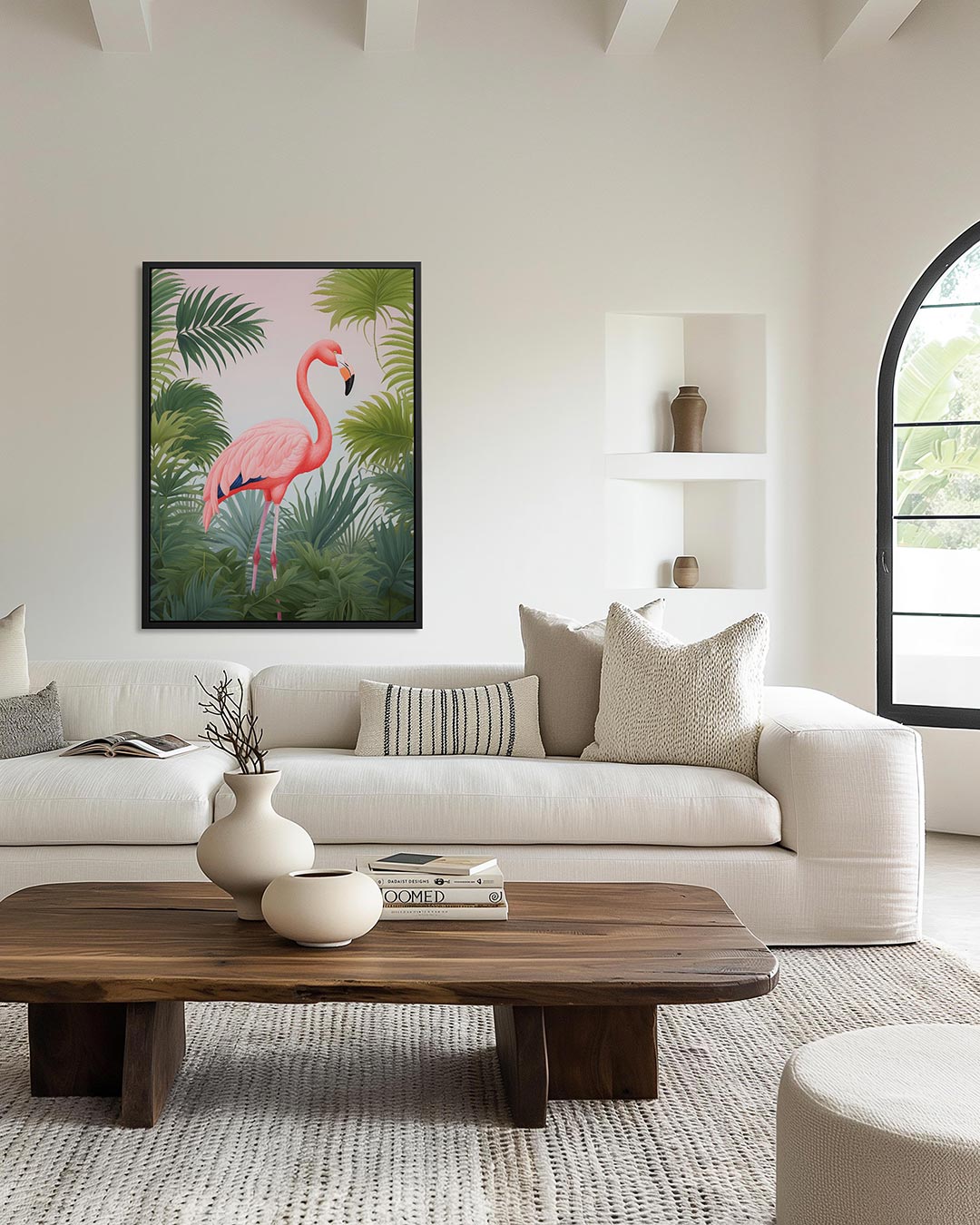 Flamingo in bladeren Kunstwerk