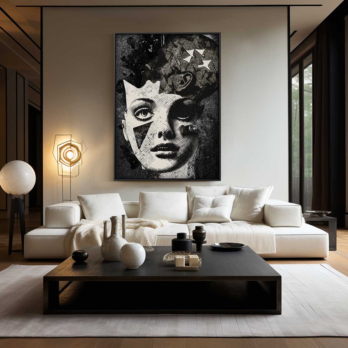 Surrealistische Collage Vrouwengezicht Kunstwerk-canvas-dibond-plexiglas-wanddecoratie-WallArtistic