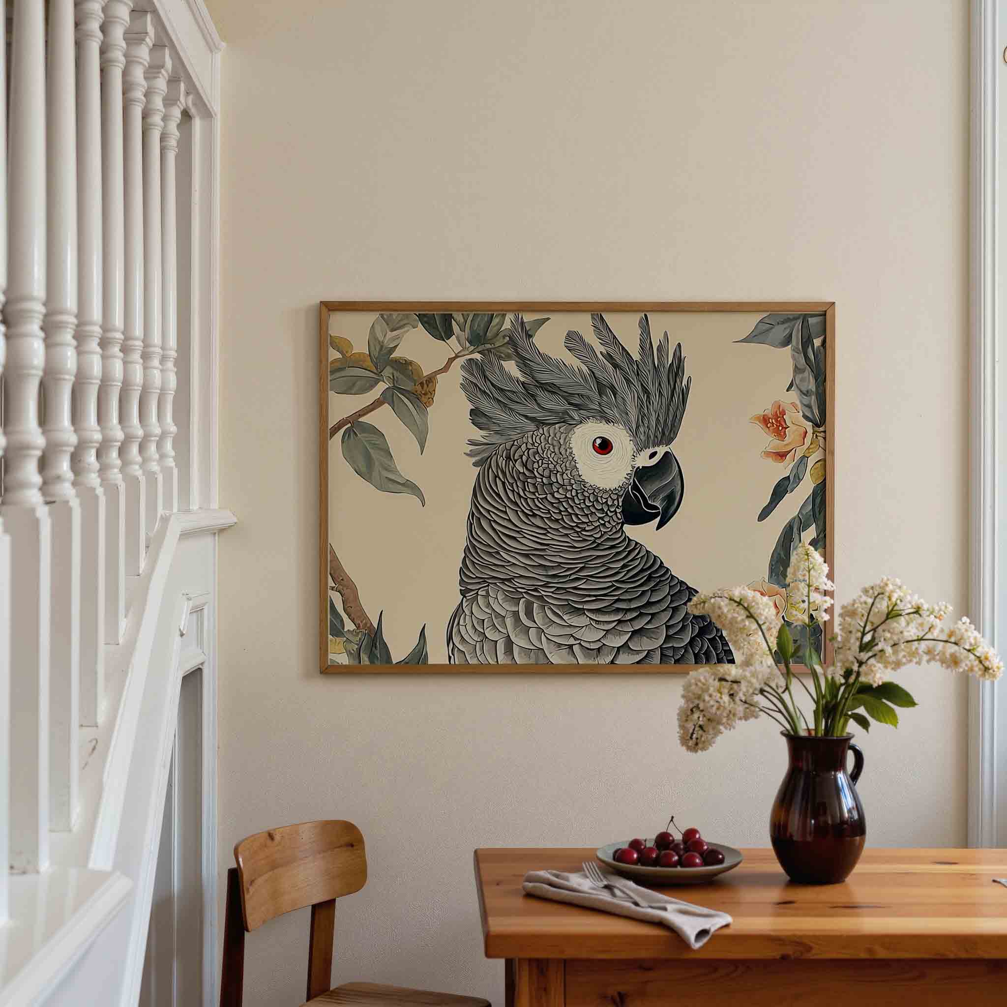 Papegaai met bloemen Poster