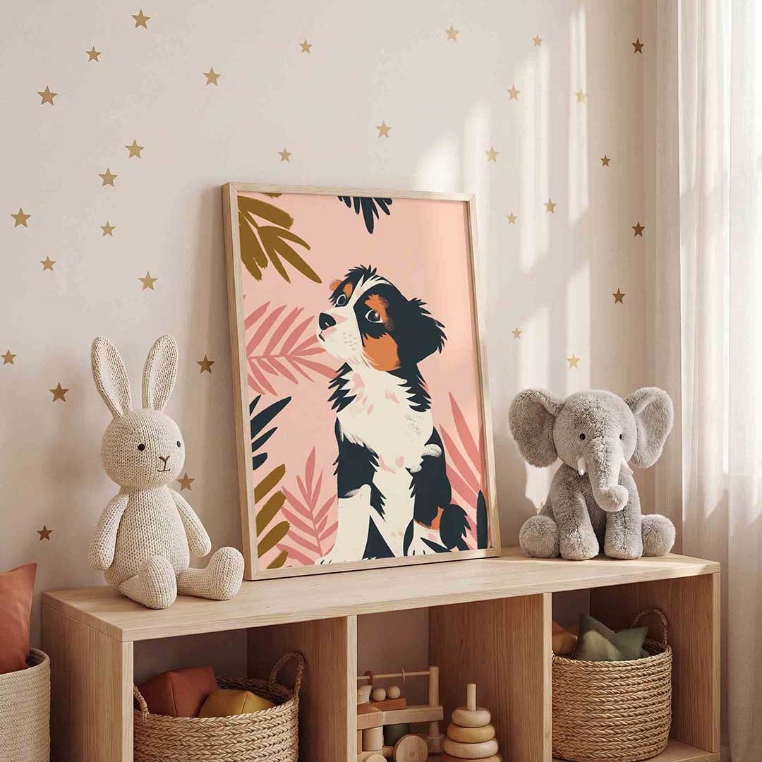 Hond met bladeren Poster