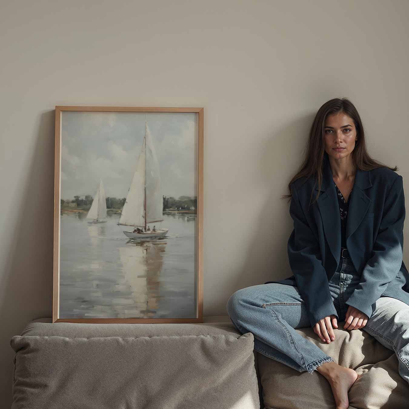 Zeilboot op Rustige Zee Poster