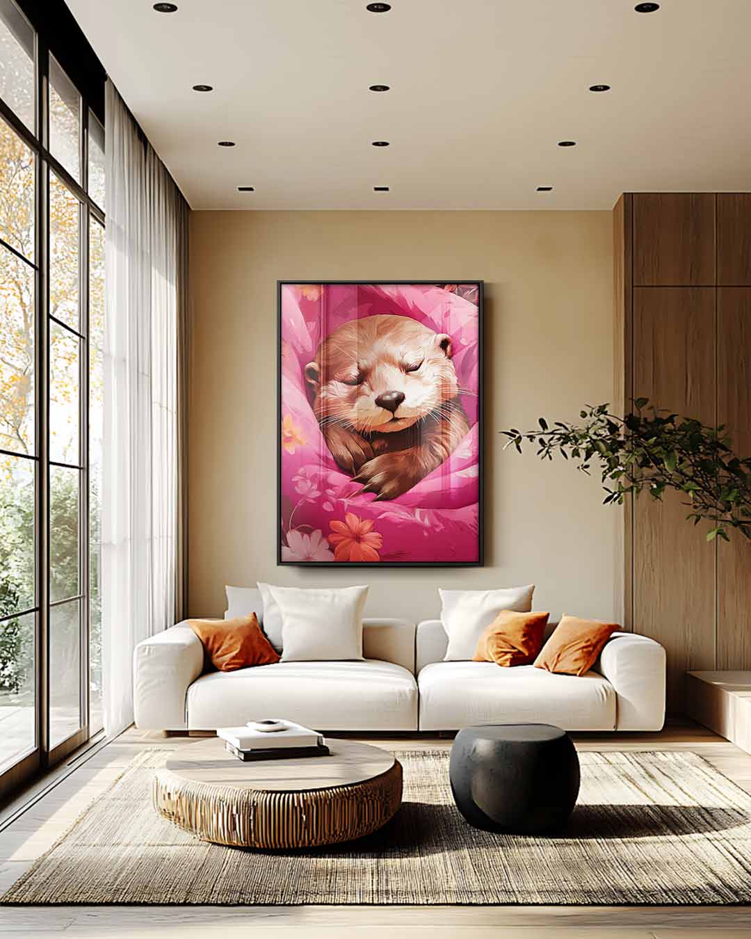 Dromerige Otter in Bloemen Kunstwerk-canvas-dibond-plexiglas-wanddecoratie-WallArtistic