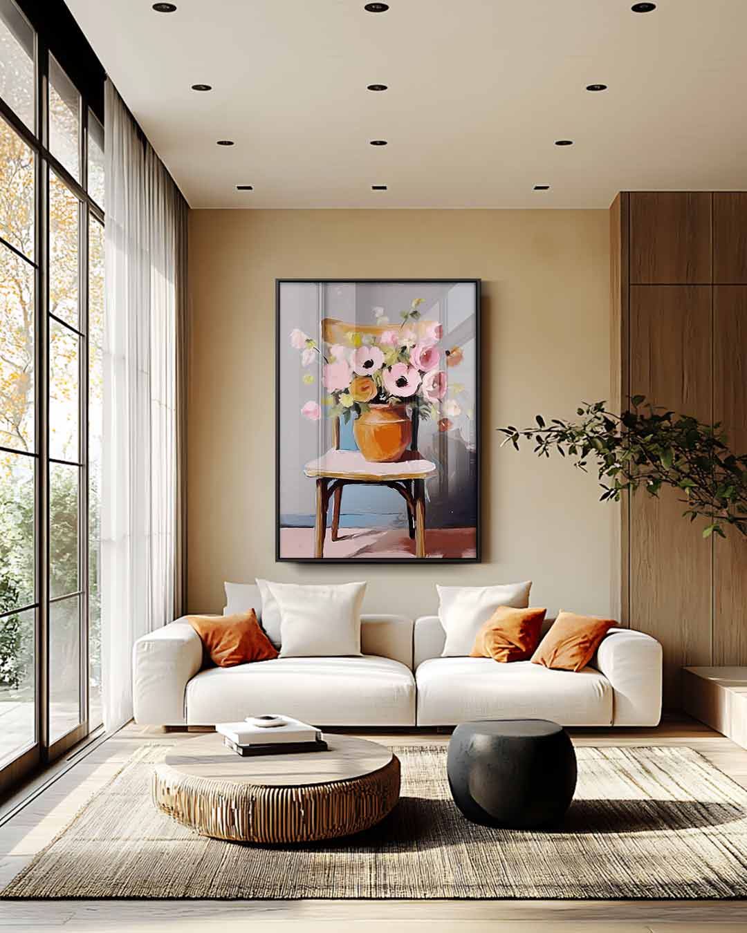 Bloemenpracht op Stoel Kunstwerk-canvas-dibond-plexiglas-wanddecoratie-WallArtistic