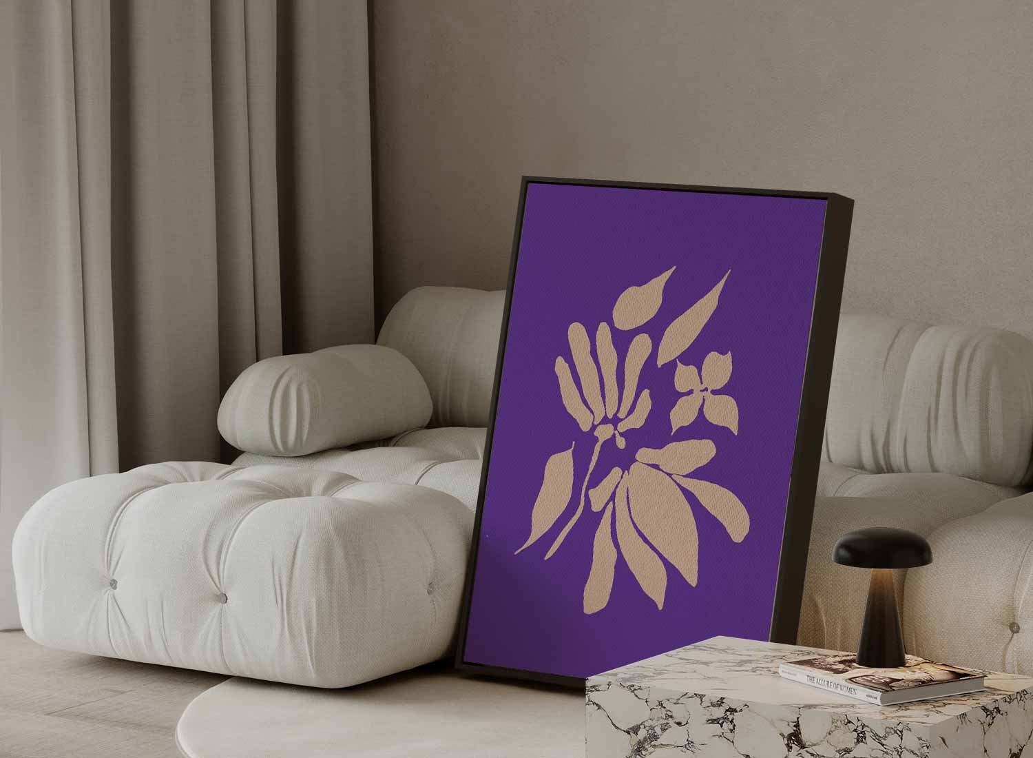 Bloemige Abstractie op Paarse Achtergrond Kunstwerk-canvas-dibond-plexiglas-wanddecoratie-WallArtistic