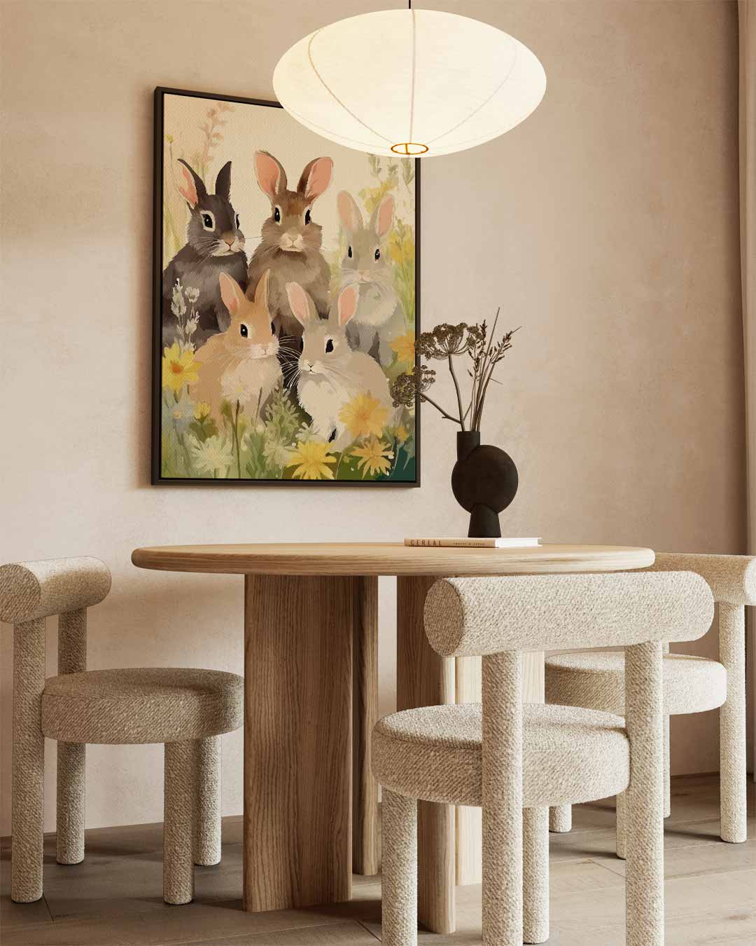 Konijnen in Bloemenveld Kunstwerk-canvas-dibond-plexiglas-wanddecoratie-WallArtistic