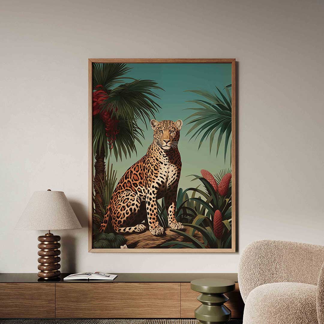 Luipaard in tropische omgeving Poster
