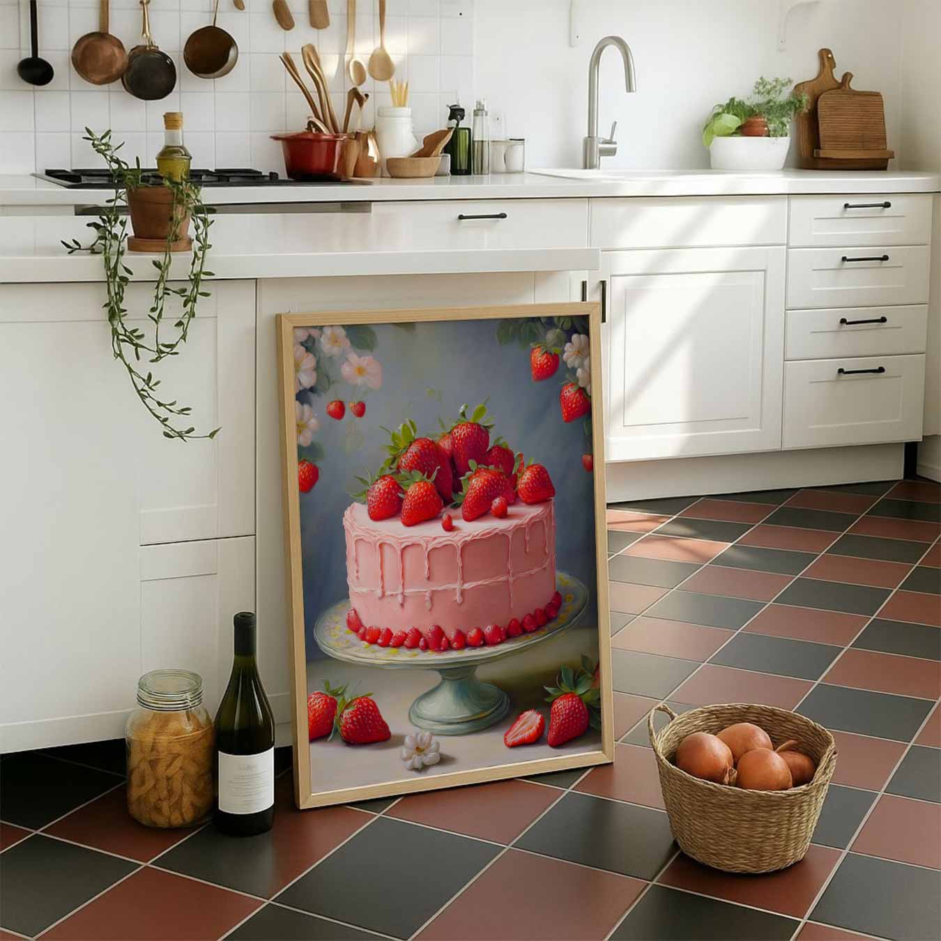 Aardbeientaart Met Bloemen Poster
