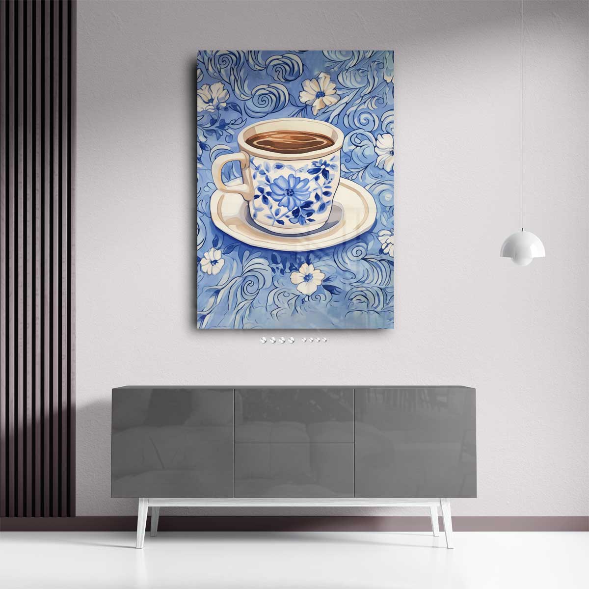 Blauwe Koffieochtend Kunstwerk-canvas-dibond-plexiglas-wanddecoratie-WallArtistic