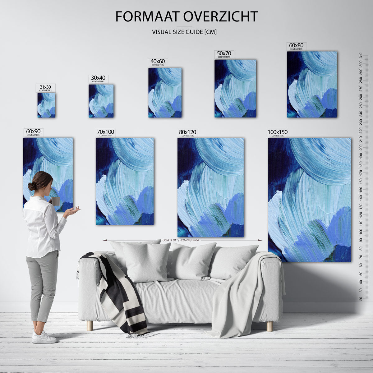 Blauwe penseelstreken Poster