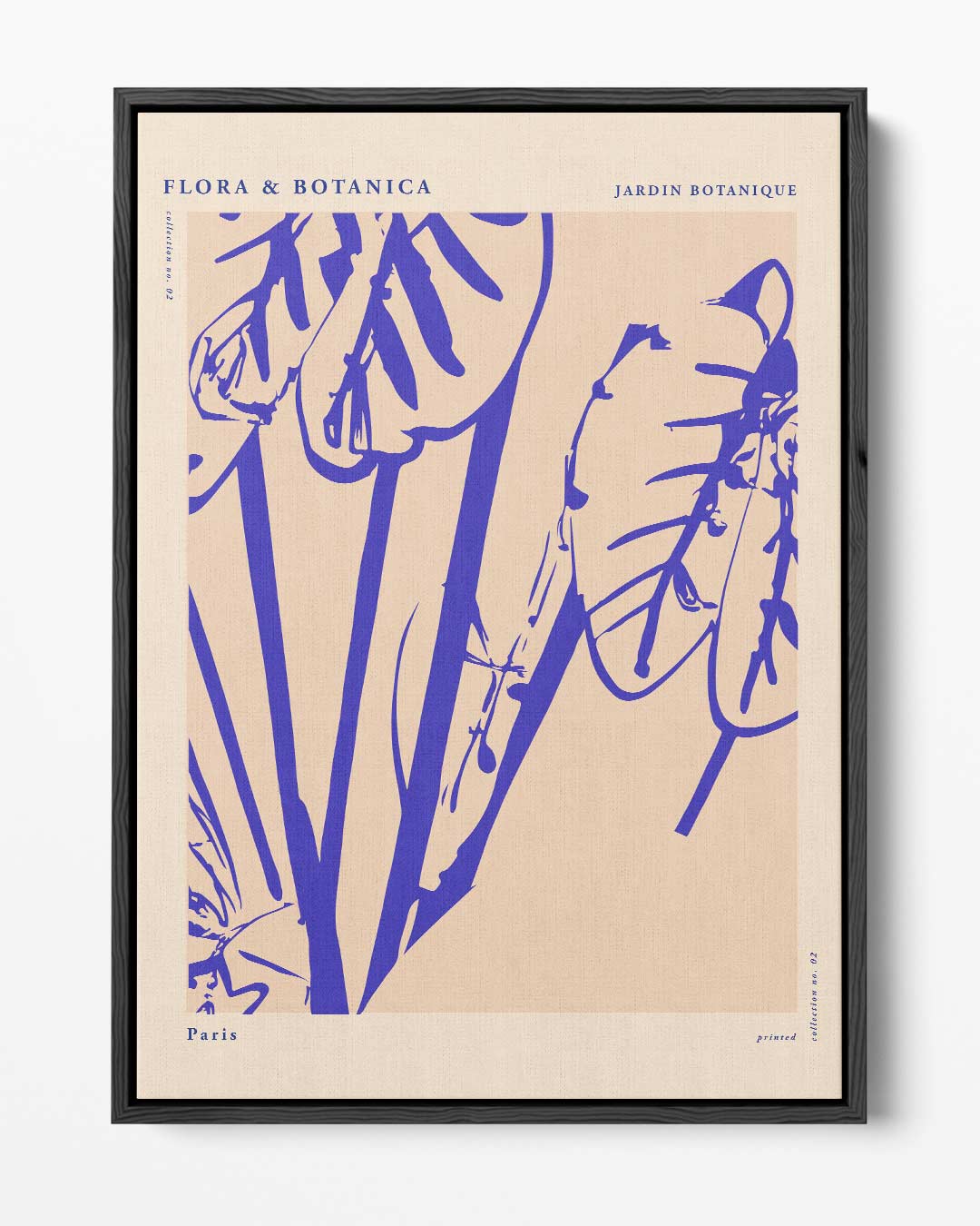 Botanische Bladprint in Blauw Kunstwerk-canvas-dibond-plexiglas-wanddecoratie-WallArtistic