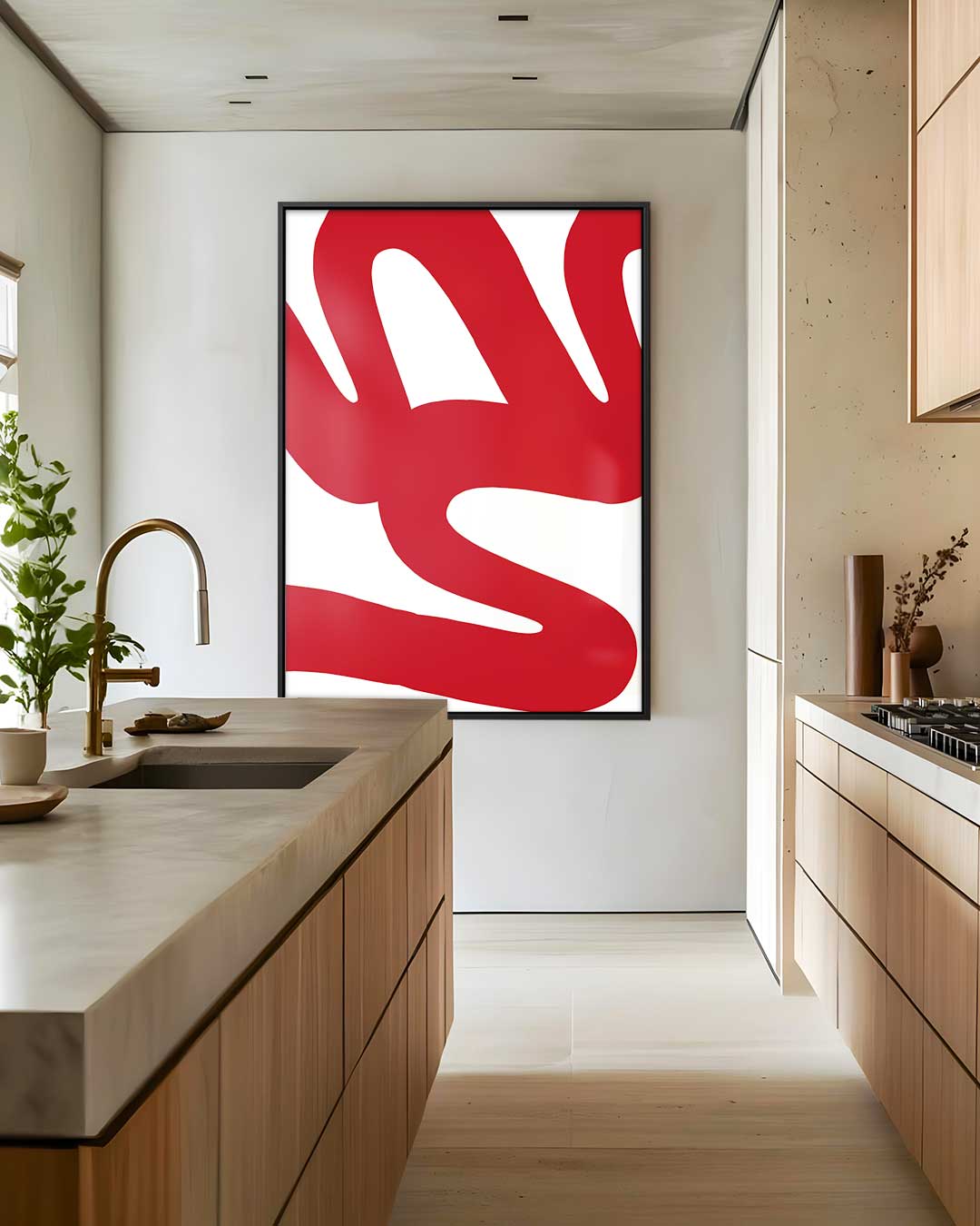 Golvende Rode Lijnen Kunstwerk-canvas-dibond-plexiglas-wanddecoratie-WallArtistic