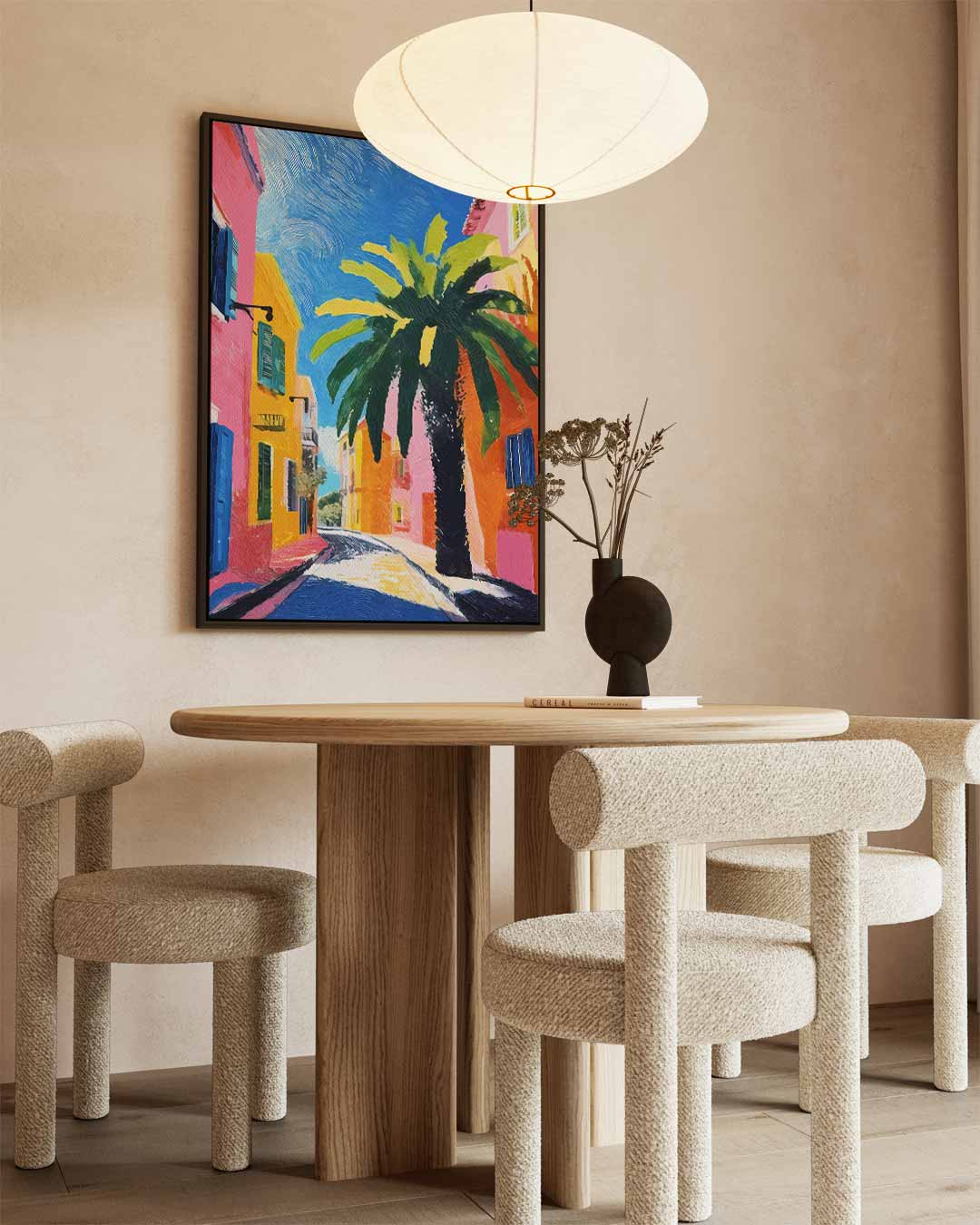 Zomerse Straat met Palmboom Kunstwerk-canvas-dibond-plexiglas-wanddecoratie-WallArtistic