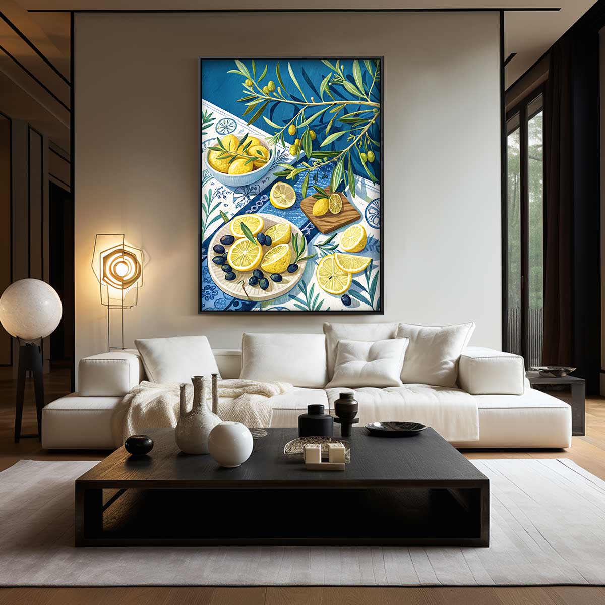 Zomerse Citroen en Olijven Tafelscène Kunstwerk-canvas-dibond-plexiglas-wanddecoratie-WallArtistic