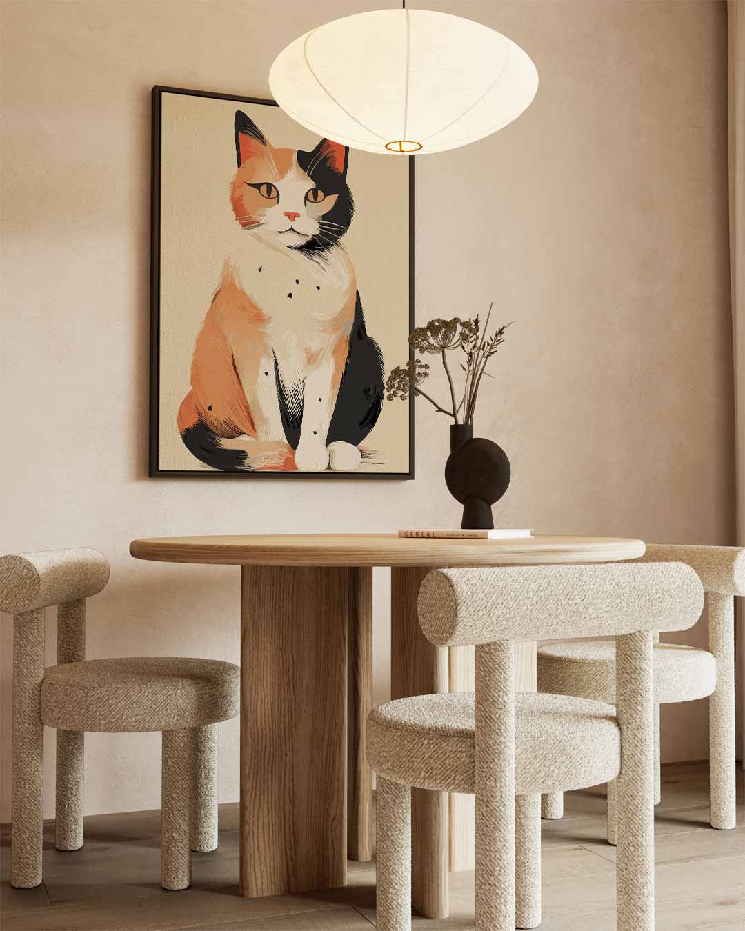 Schattige Driekleurige Kattenillustratie Kunstwerk-canvas-dibond-plexiglas-wanddecoratie-WallArtistic