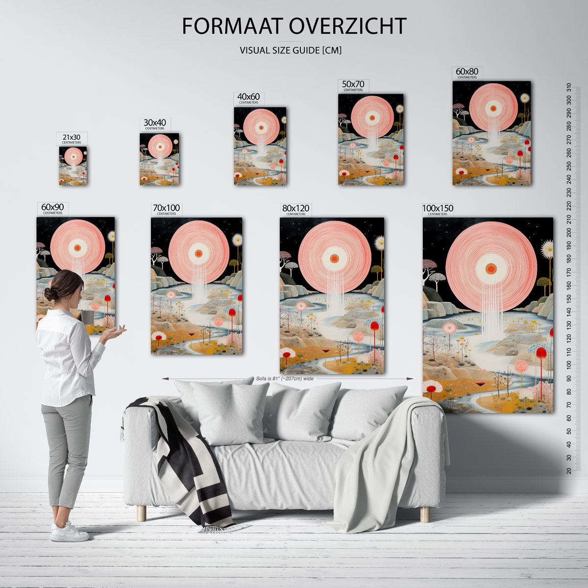 Landschap met grote roze cirkel Poster
