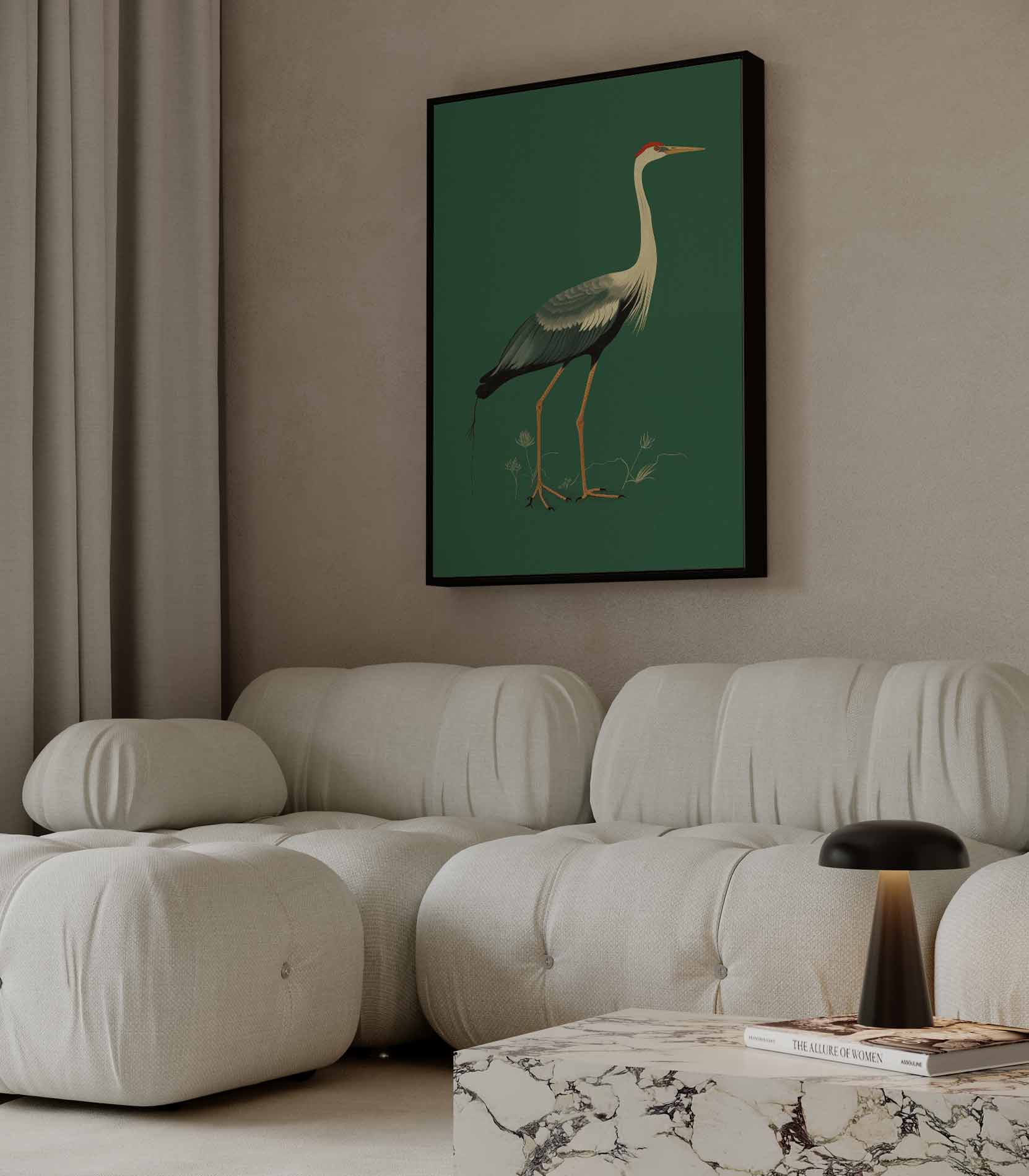 Elegante Kraanvogel Illustratie Kunstwerk-canvas-dibond-plexiglas-wanddecoratie-WallArtistic