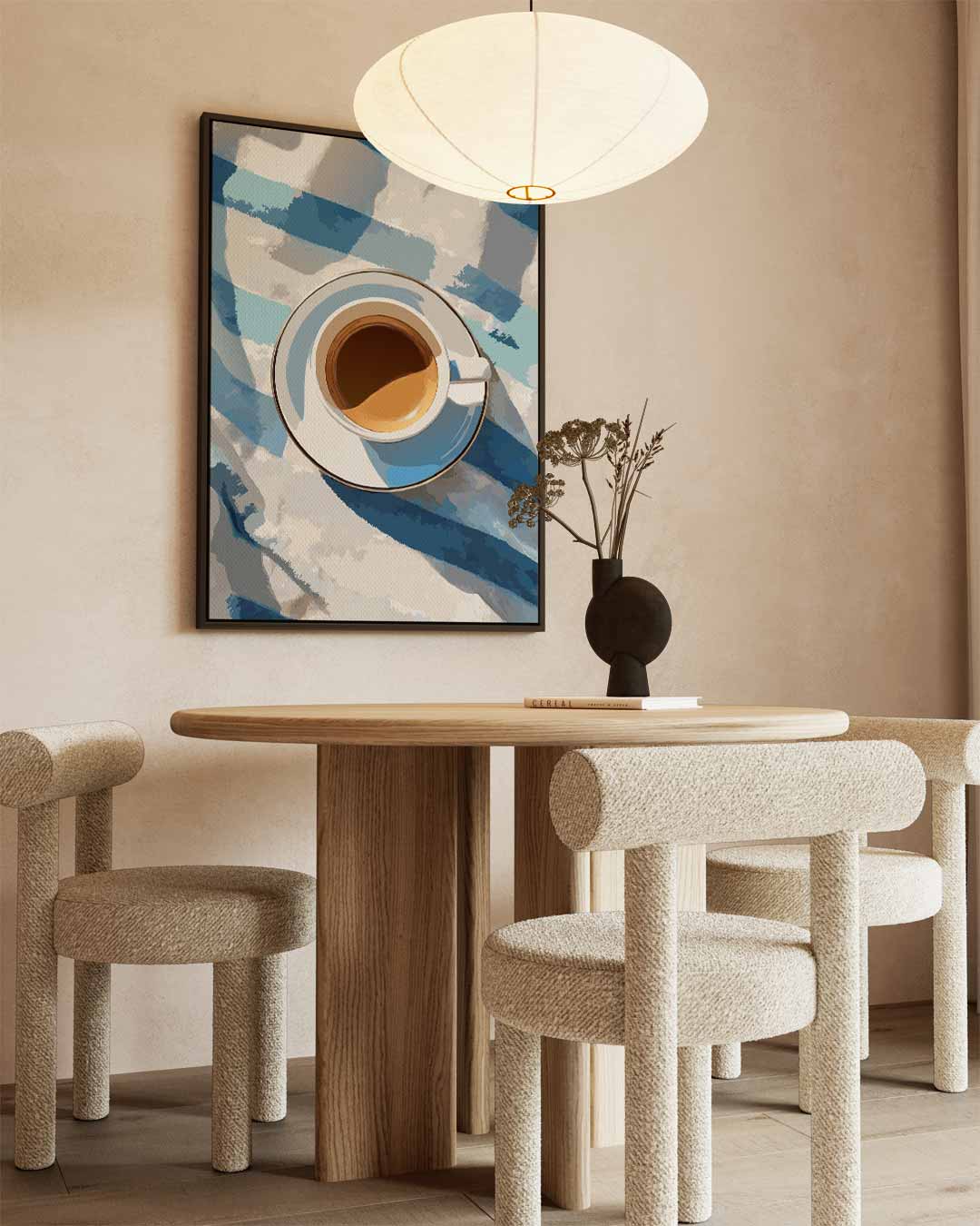Koffiepauze op Blauwe Tafelloper Kunstwerk-canvas-dibond-plexiglas-wanddecoratie-WallArtistic