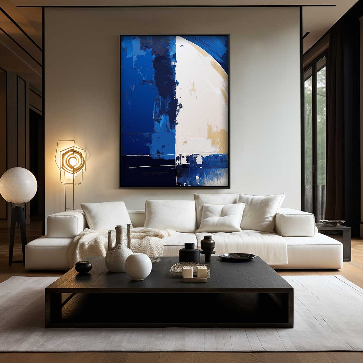 Blauwe Abstracte Harmonie Kunstwerk-canvas-dibond-plexiglas-wanddecoratie-WallArtistic