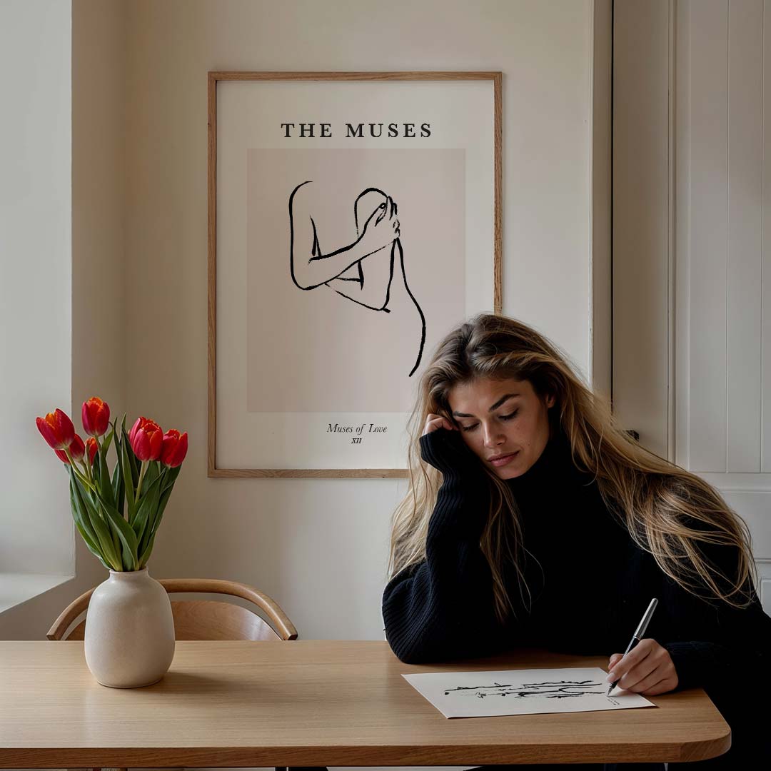 Elegante Lijntekening van Liefdevolle Omarming Poster-WallArtistic