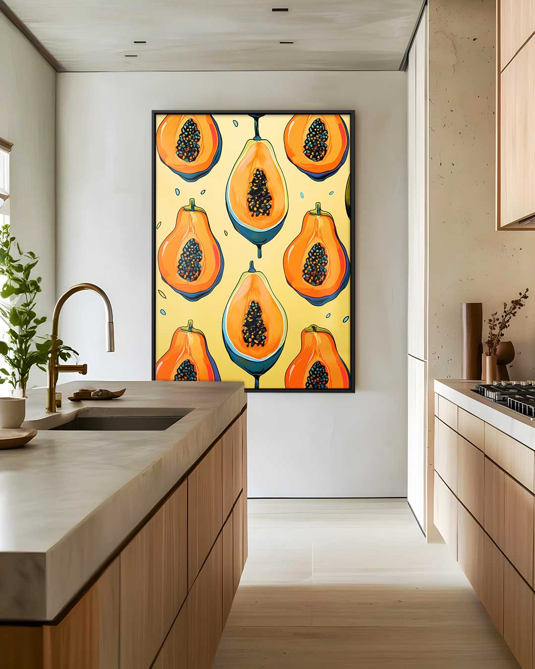 Tropisch Papaya Patroon Kunstwerk-canvas-dibond-plexiglas-wanddecoratie-WallArtistic