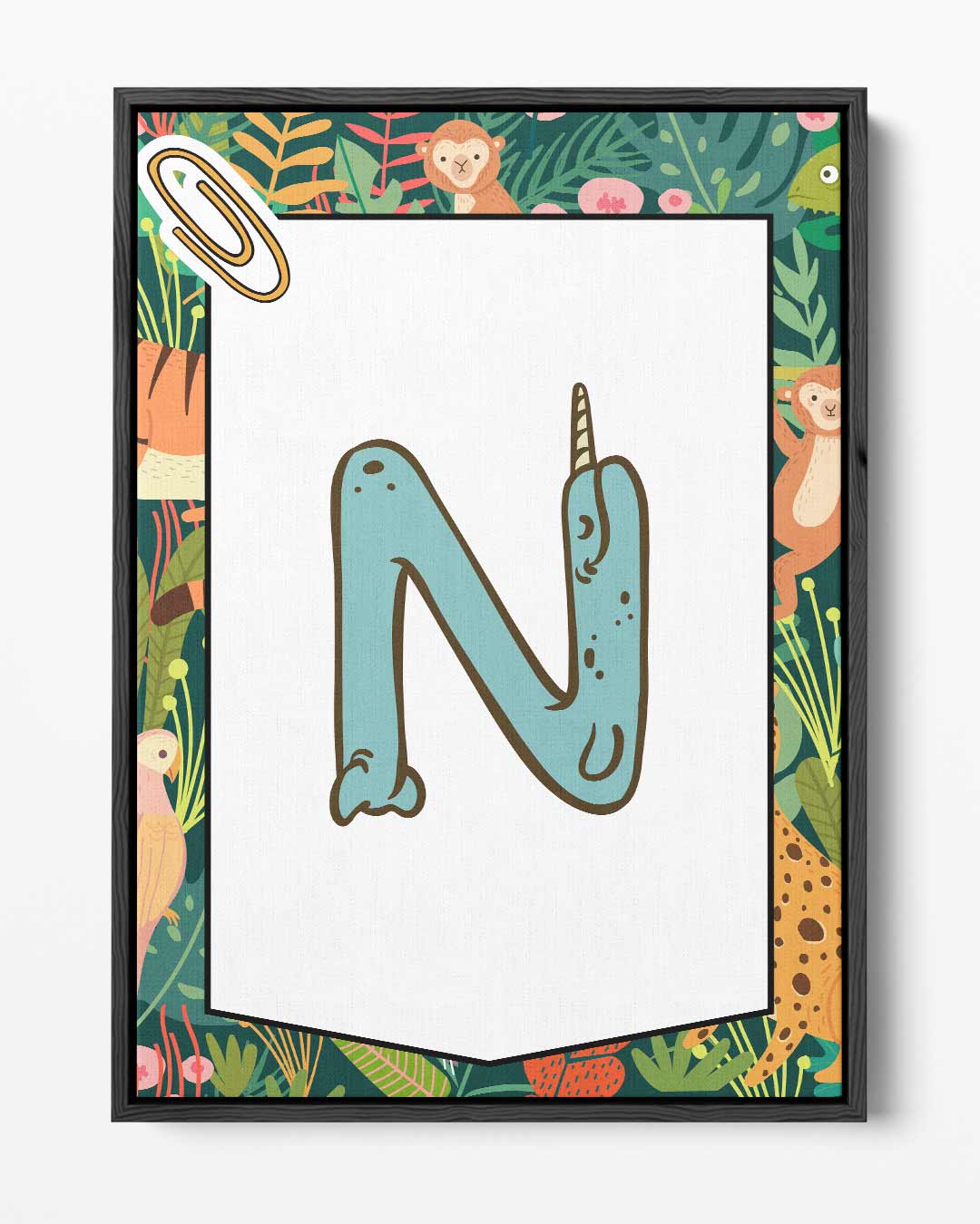 Narwhal N Kinderalfabet Print Kunstwerk-canvas-dibond-plexiglas-wanddecoratie-WallArtistic