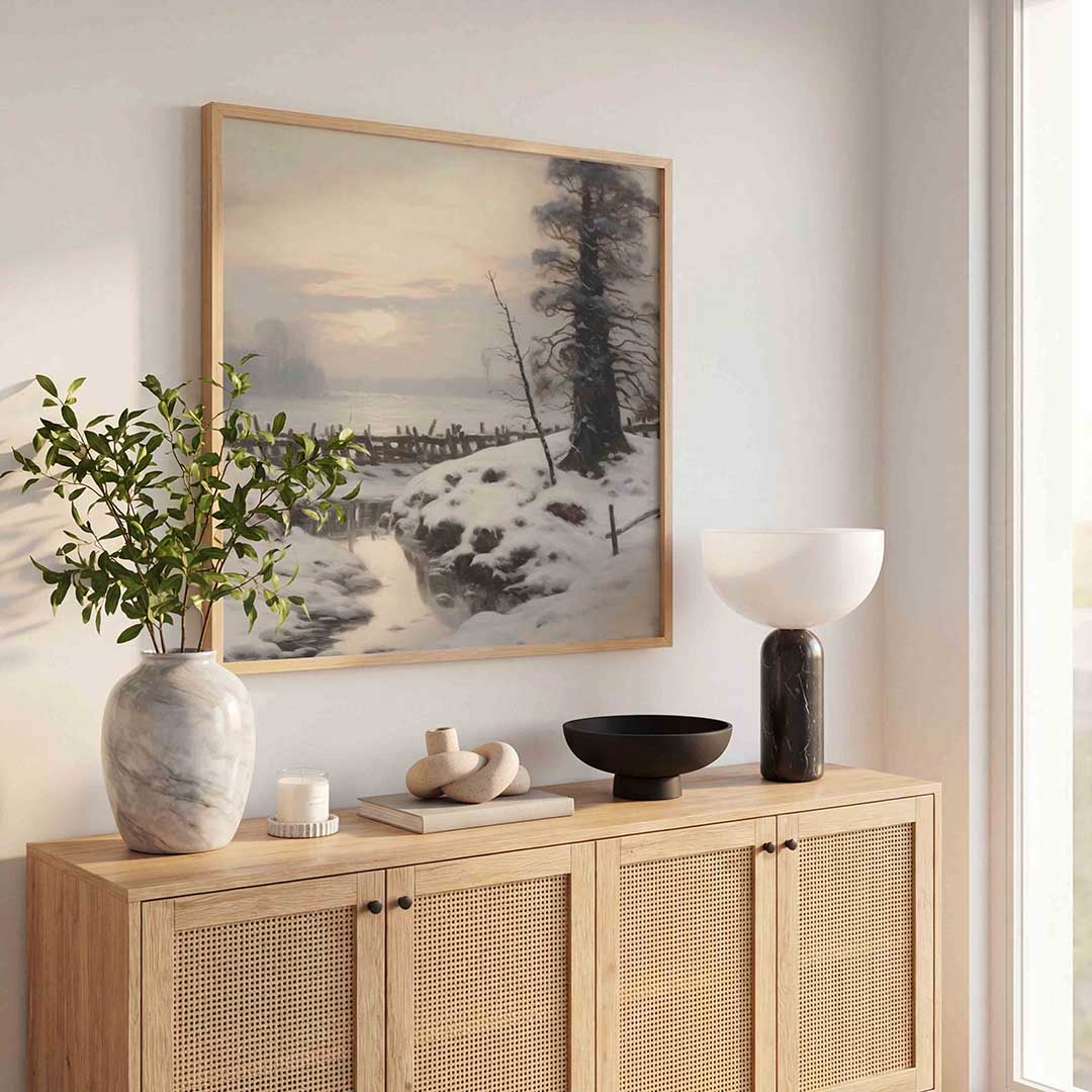 Winterlandschap met boom Poster
